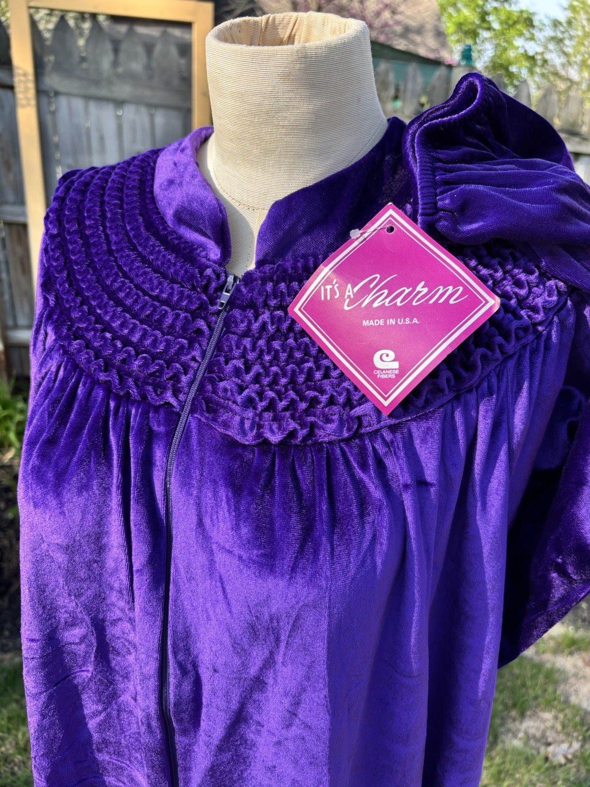 VTG Women Velour PURPLE Front Zip Long Robe Housecoat Luxurious 80s NOS M B38-40