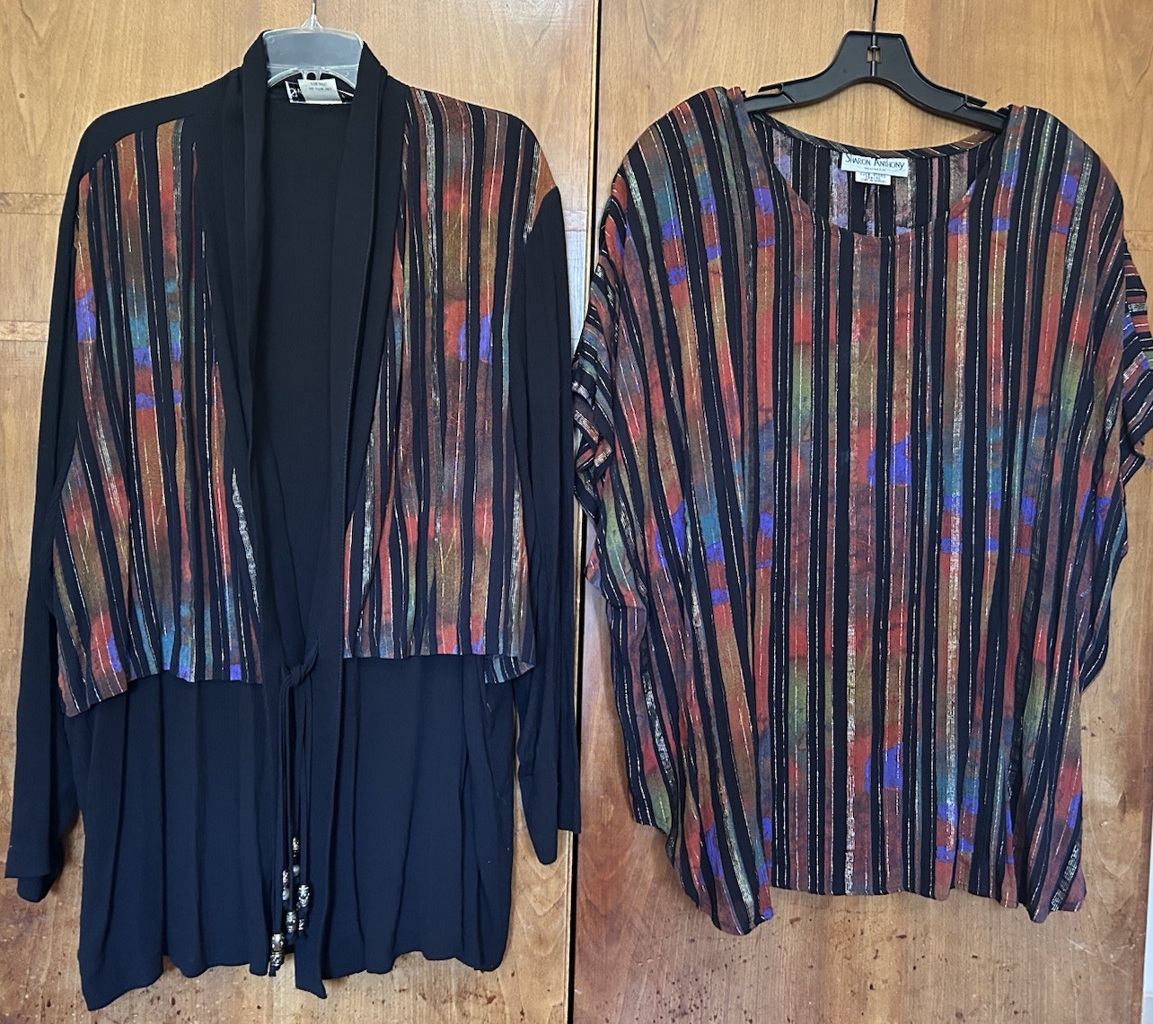 VTG 80-90’s Sharon Anthony Open Jacket W/ Beads And Print Top 26 W Art To Wear