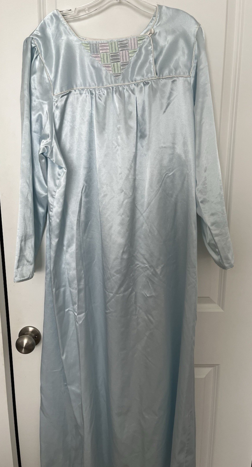 Vintage Ilise Stevens long blue gown size L satin soft fleece inside