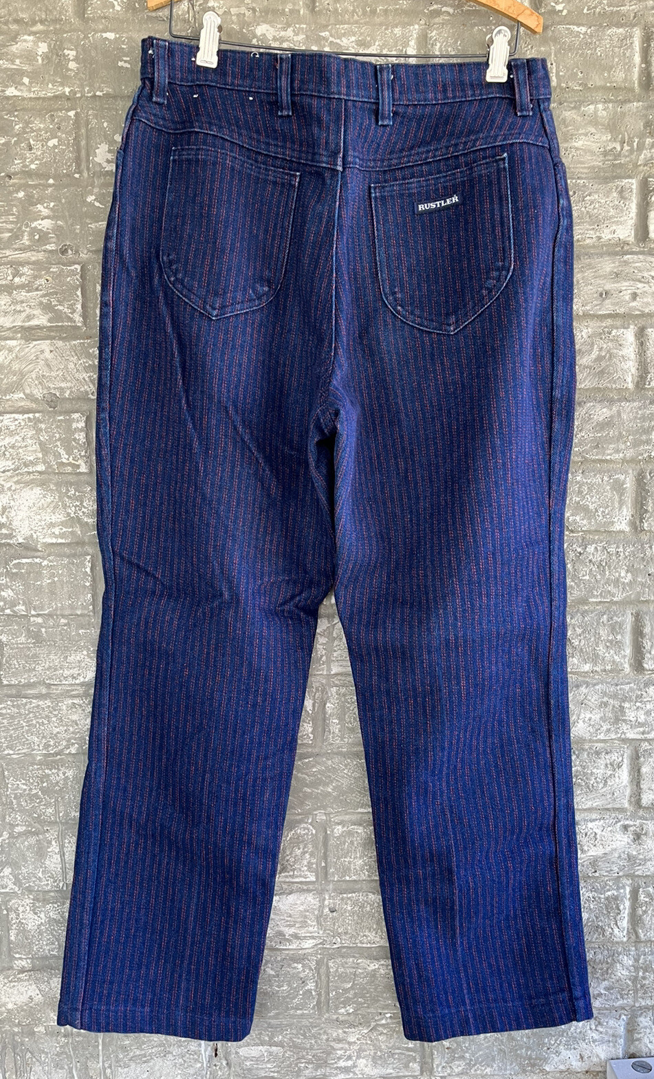 Vintage Women’s RUSTLER Denim Jeans Original Dark Blue w Red Stripes 34×28 USA