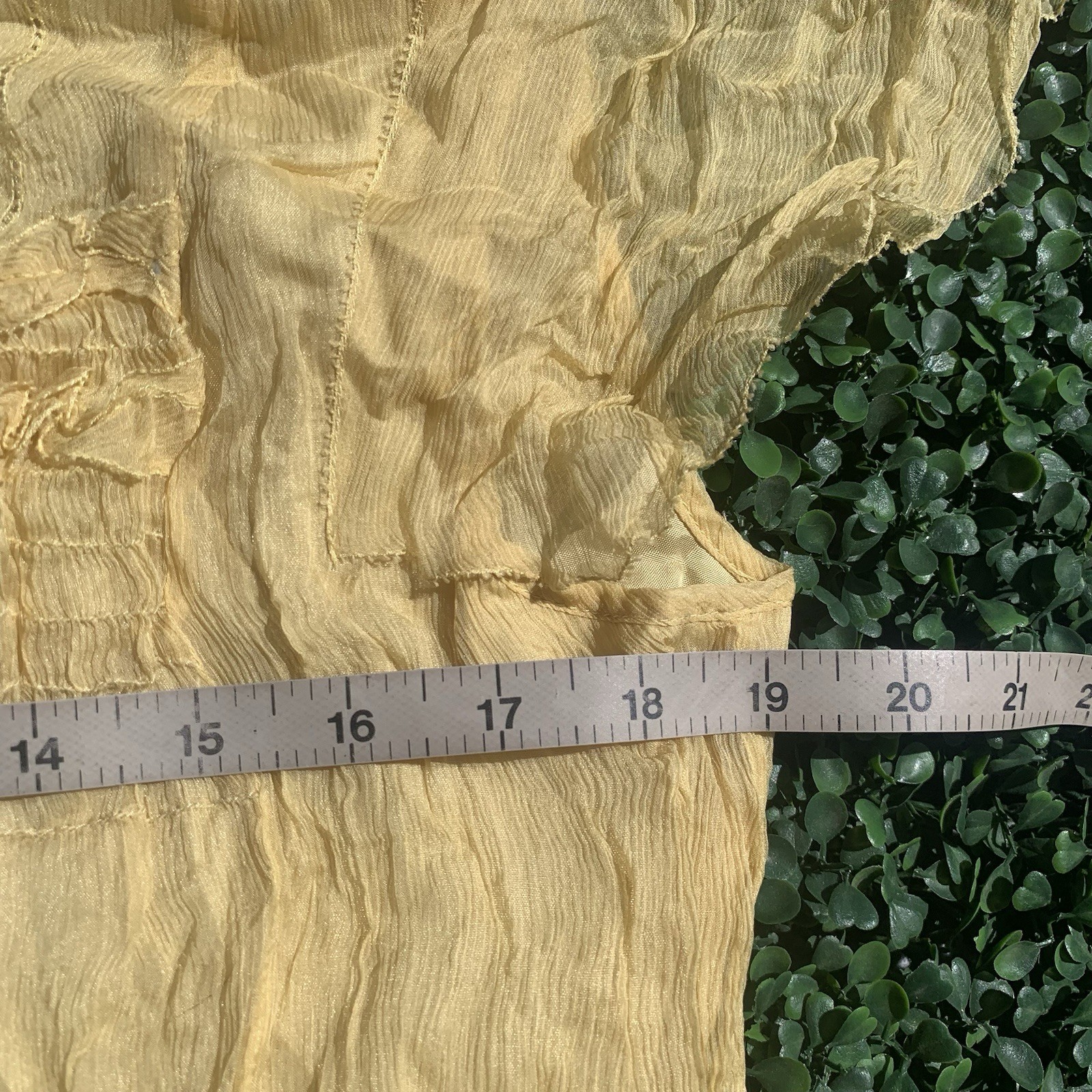 As Is vintage 90s Y2K designer yellow gold silk chiffon crop blouse top