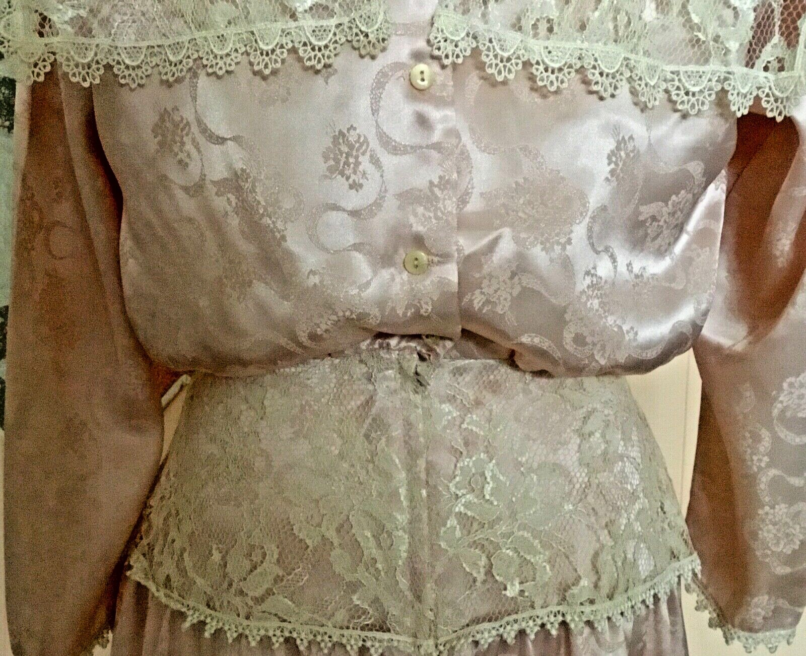 VTG JESSICA MC CLINTOCK LONG DRESS SZ 11 PEACHY PINK BLUSH W/ECRU LACE USA EXC.