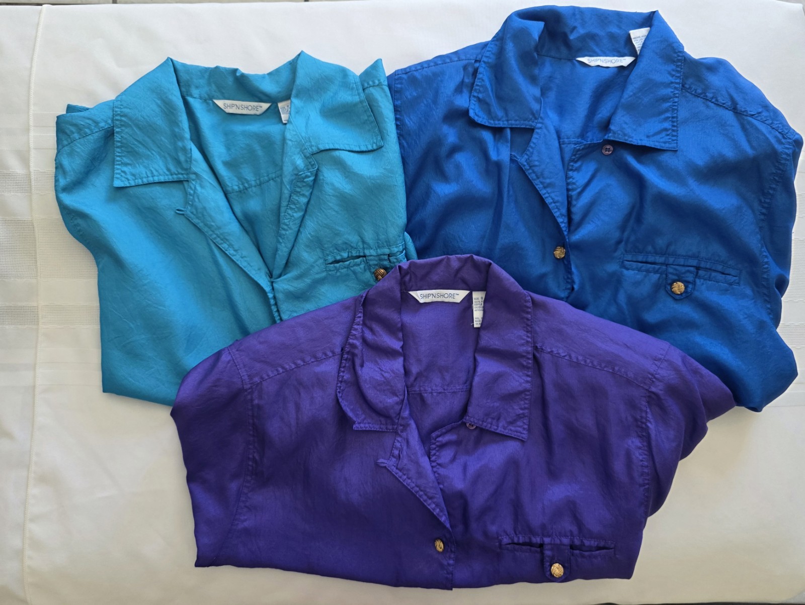 Vintage Ship’n Shore 3 Pack Bundle Short Sleeve Button Retro Blouses Size 8