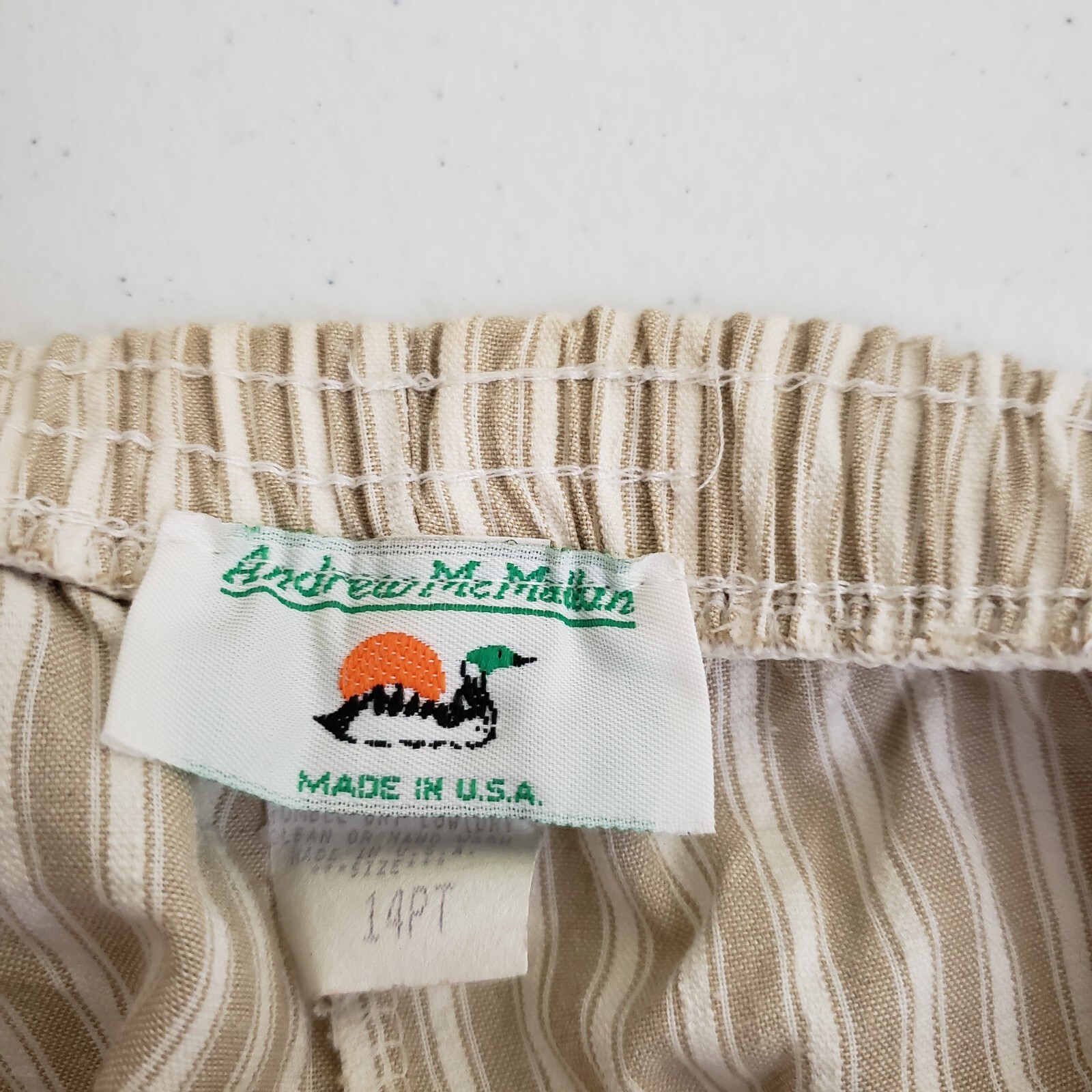 Vintage Andrew McMullan Seersucker Striped Pull On Capri Slacks Pants Womens 14P