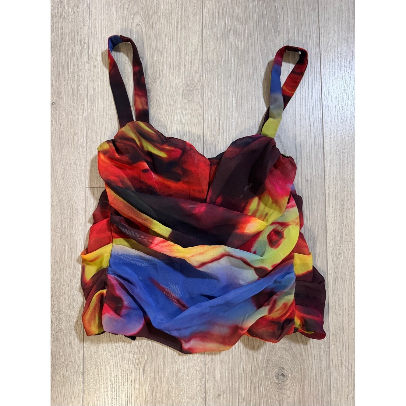 House of CB Multicolor Draped Chiffon Cami in Red, Blue, Yellow, Green, Purple