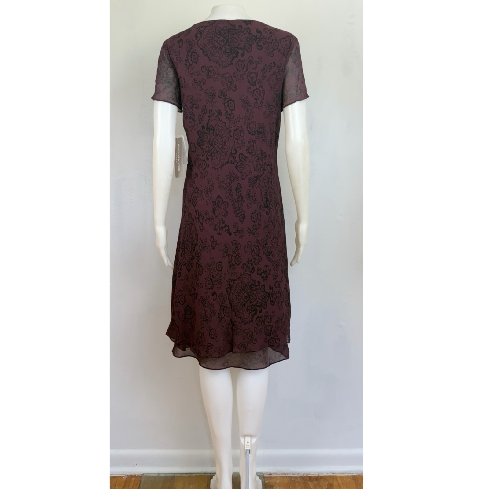 Vintage Bias Cut Silk Dress Size Small 90s Purple Filigree Damask Print Wiggle