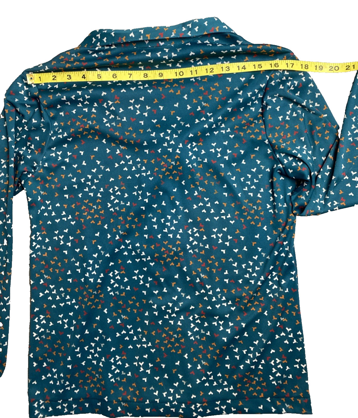 Vintage Sears Green Polyester Blouse Women’s 16 Stretch Disco Collar 1980s