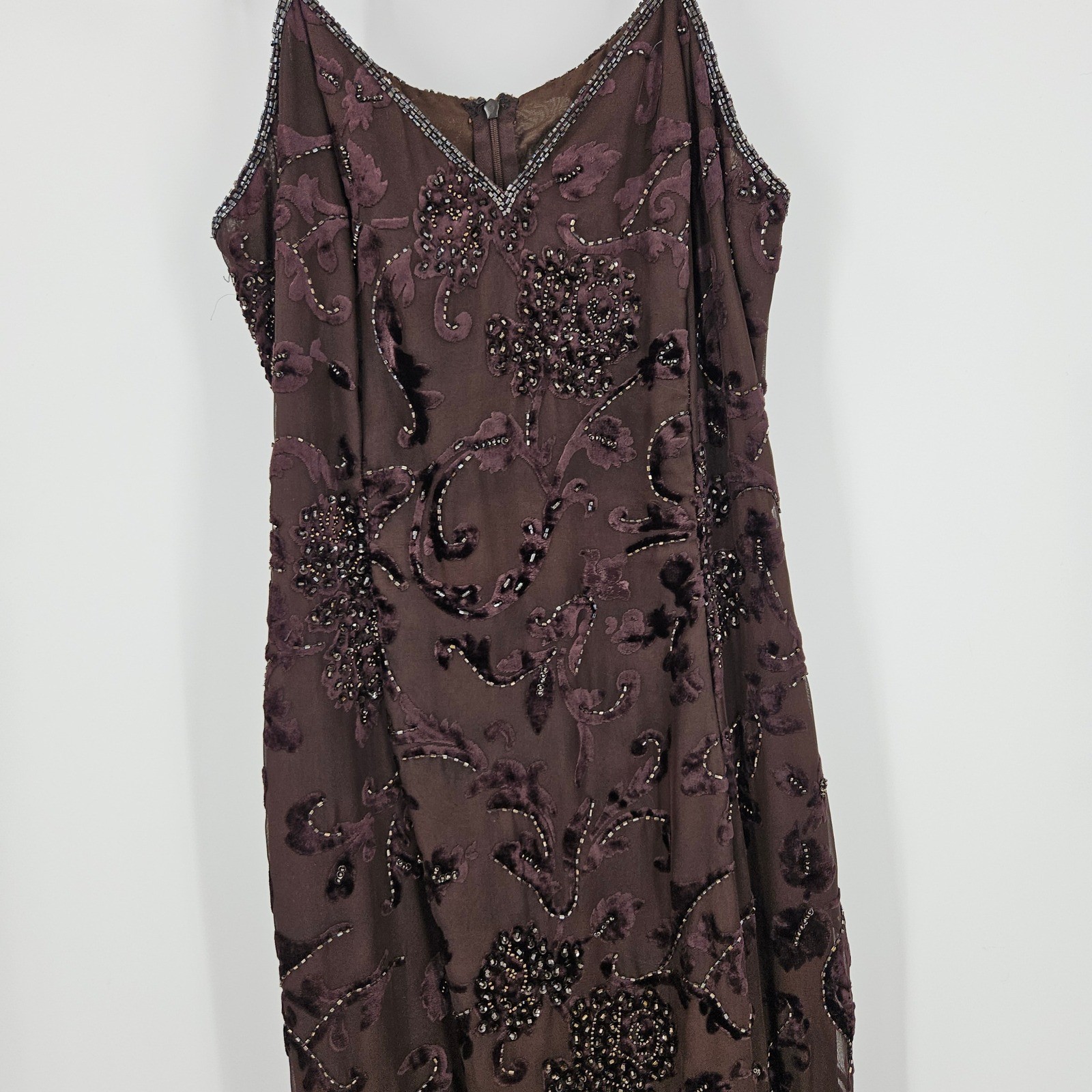 Vintage y2k Velvet Burnout Beaded Maxi Dress Floral Mesh Whimsigoth Goth 90s M