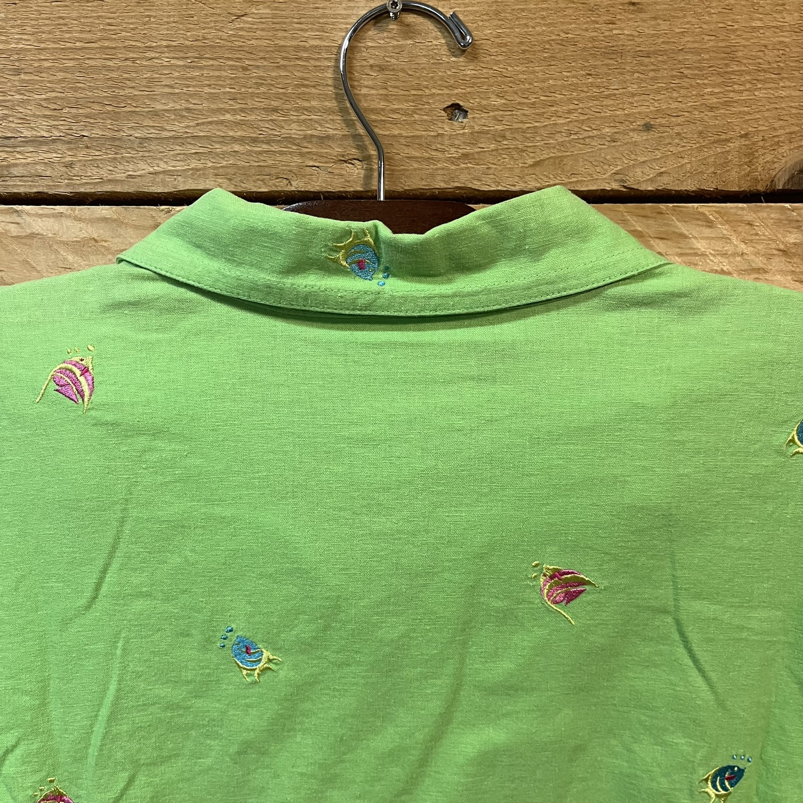 1990’s Vintage The Quacker Factory Womens 1x Green Fish Shirt Zip Up Linen