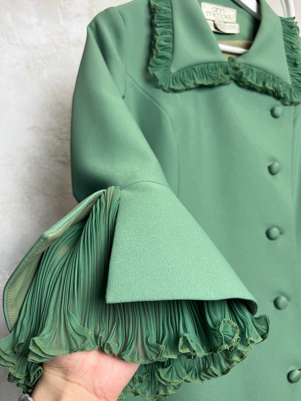 Vintage 60s/70s Ann Michael London Designer Dress Green size UK 14 US 12 M
