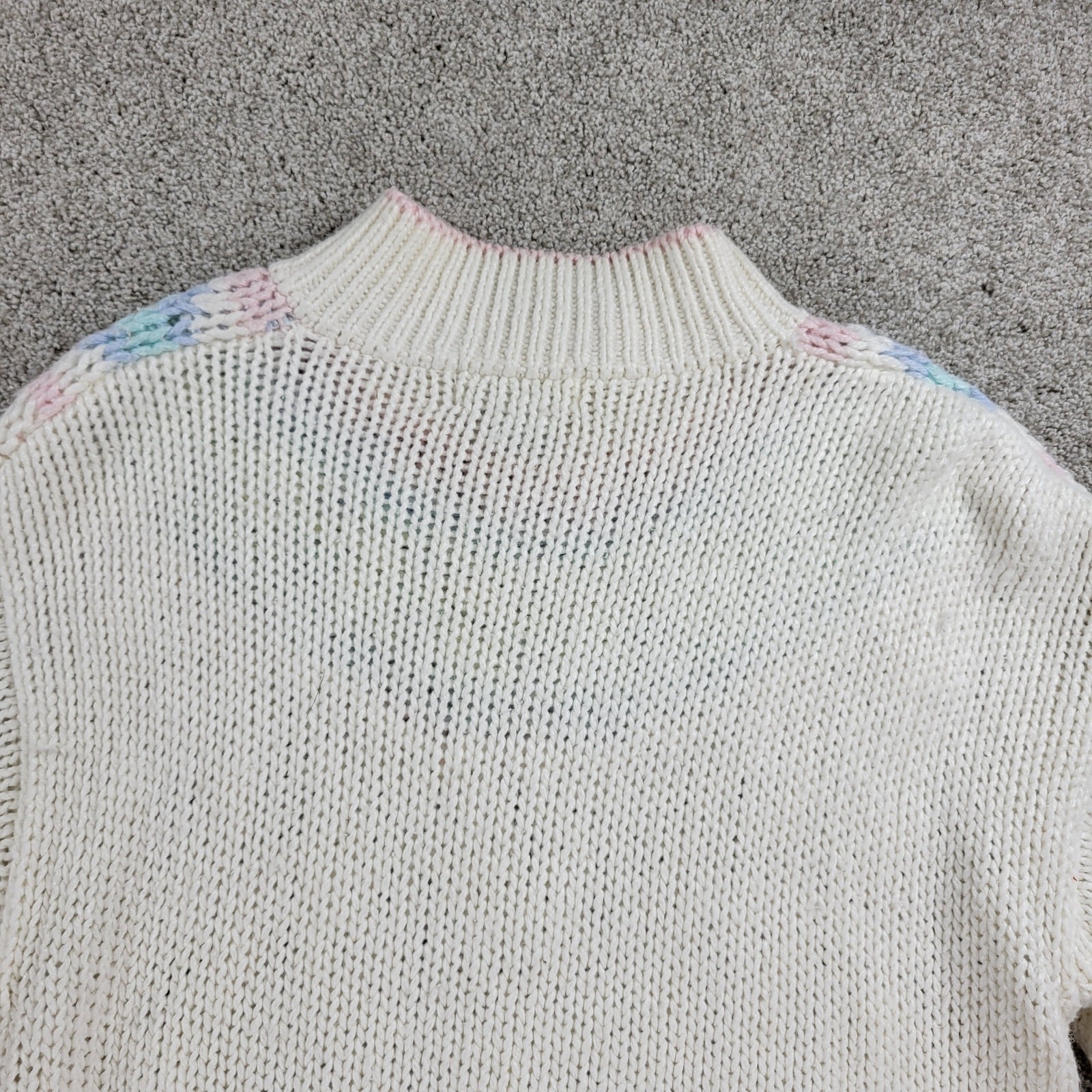 VTG Jamie Scott Sweater Womens L Cream Hand Knit Pastel Ramie Mock Neck 80s