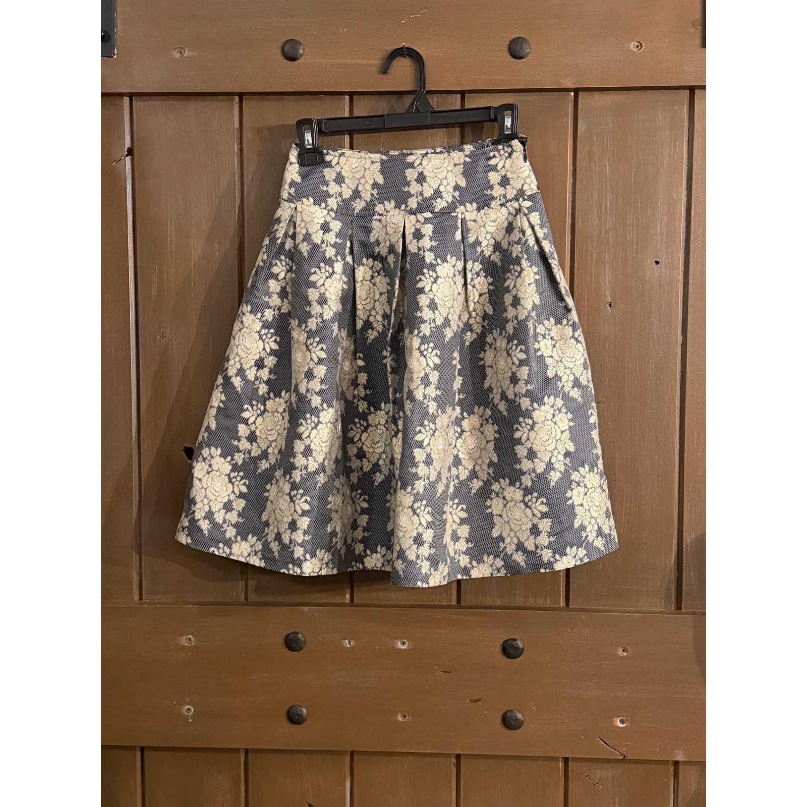 Kay Unger Vintage Style High Waist Floral Jacquard Midi brocade Skirt size 2