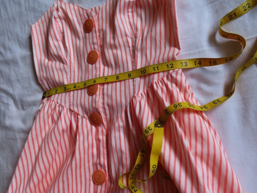 1990s Vintage Orange Stripe Pockets Hang Ten Full Skirt Dress sz XS / 32″ chest