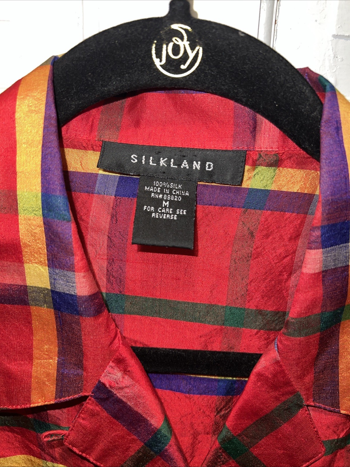 SilkLand 100% Silk Christmas Check Blouse Size Medium ￼￼