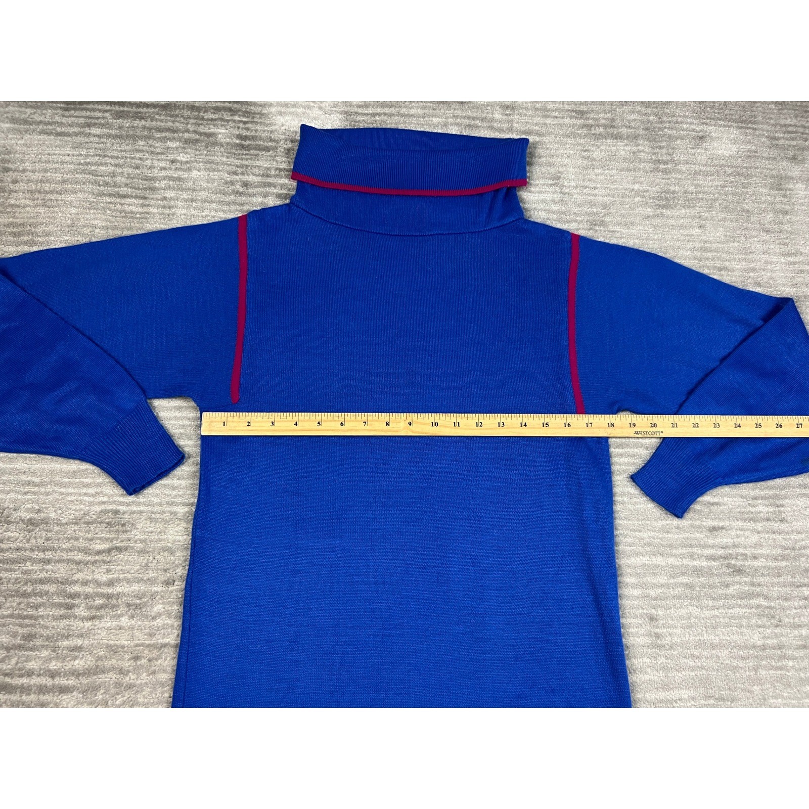 Objectives Sweater Dress Womens MP Blue Turtleneck Vintage Acrylic Contrast Trim