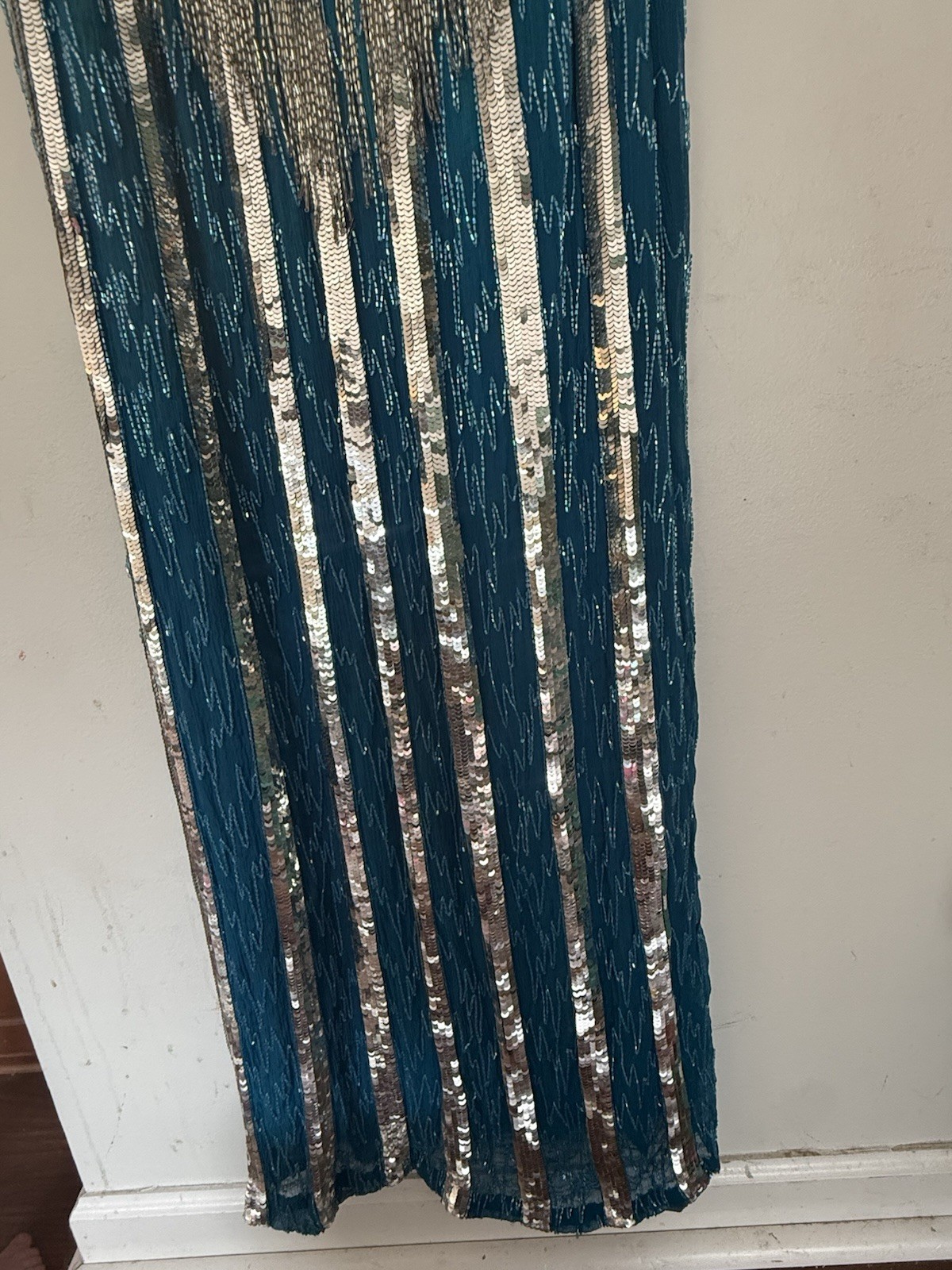 Vice & Versa Silk Beaded Sequin Fringe Dress, Blue/Silver, Size S
