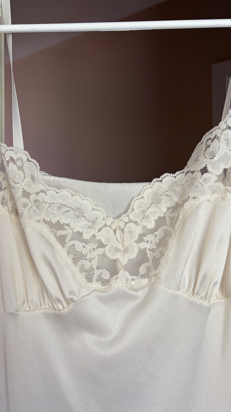 Vintage White Nylon Lace Trim Slip Dress Cottagecore Bridal Size Large