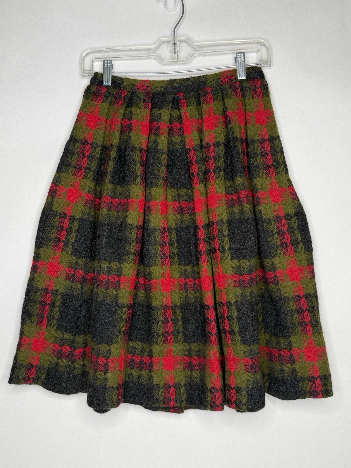 Vintage Century of Boston Plaid Skirt Womens S Red Pleated Midi A Line 1960s