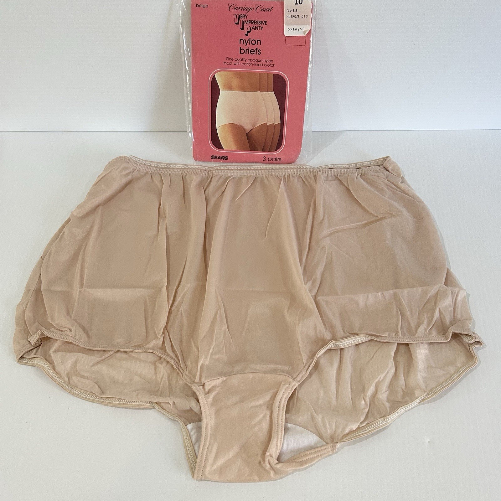 Vtg Nylon Panties Granny Briefs Full Hi Waist Sissy Beige Sz 10 & 11 – 3 Pair
