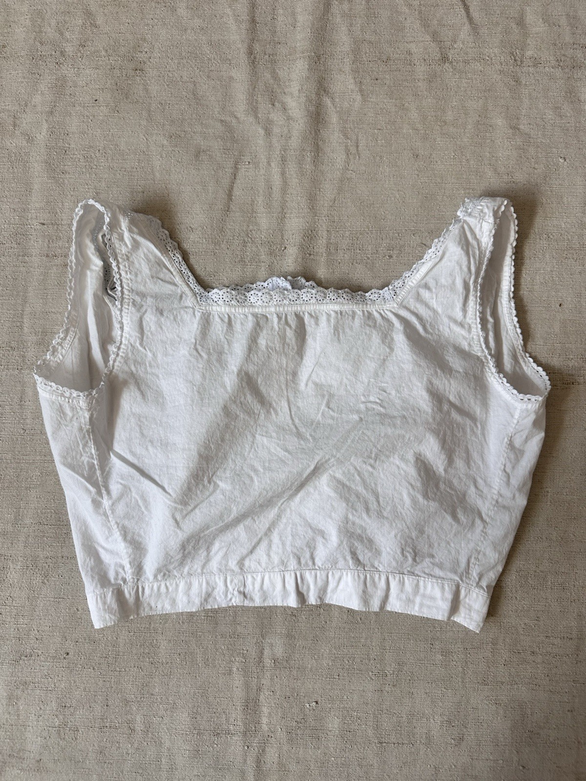 Antique Early 1900s French Corset Cover Summer Cotton Tank Top Handmade Small