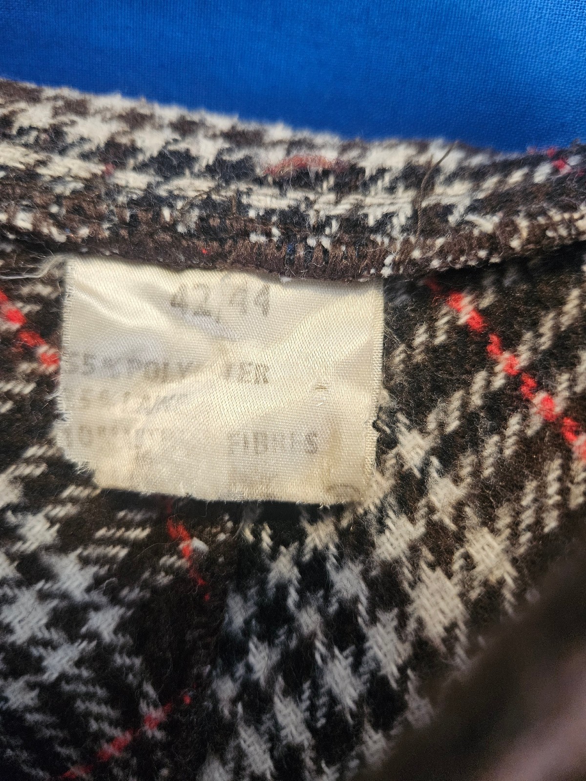 Vintage Brown Wool Hooded Cape with Houndstooth Plaid Lining