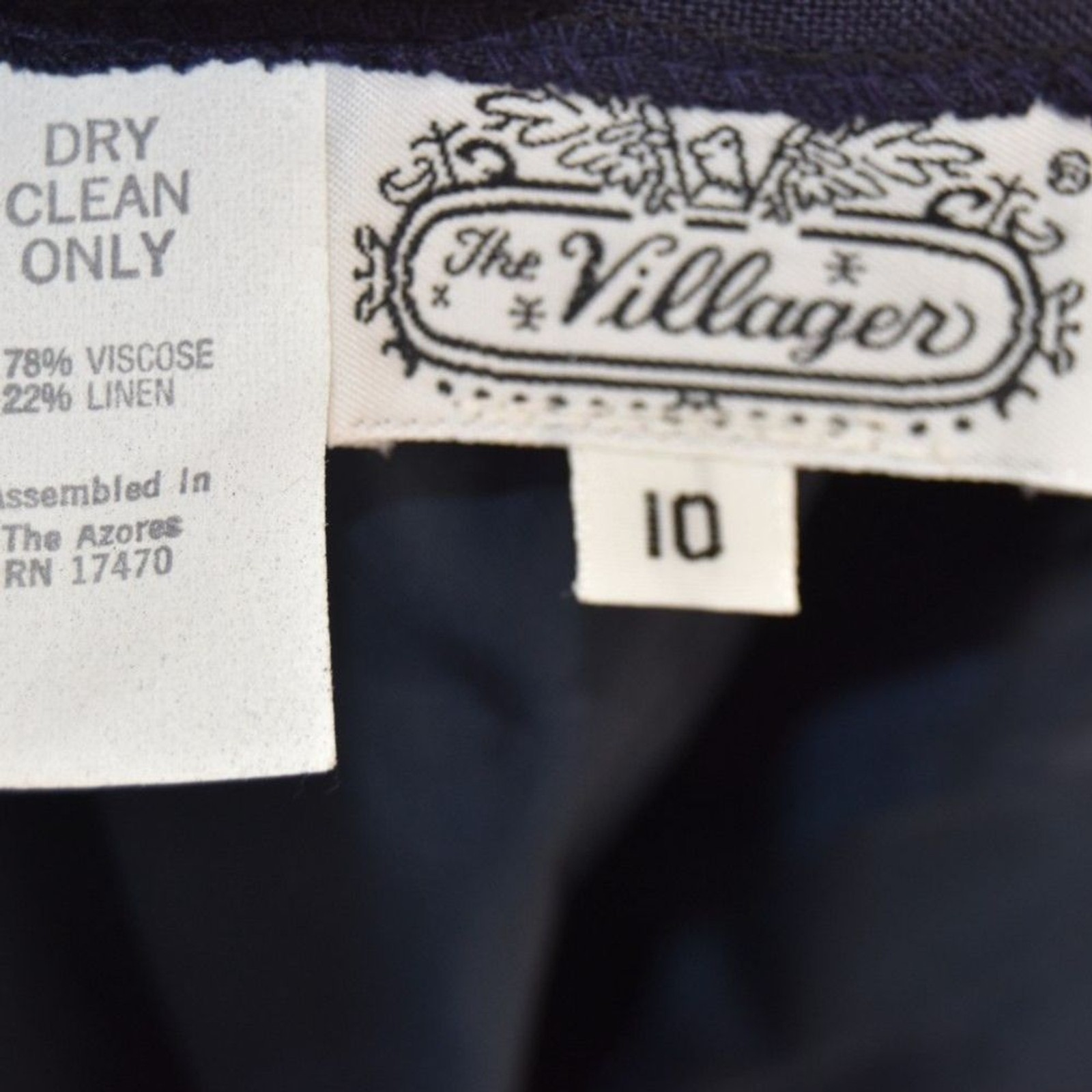 Vintage 80s 90s The Villager Navy Viscose Linen Midi Skirt NOS Size 10