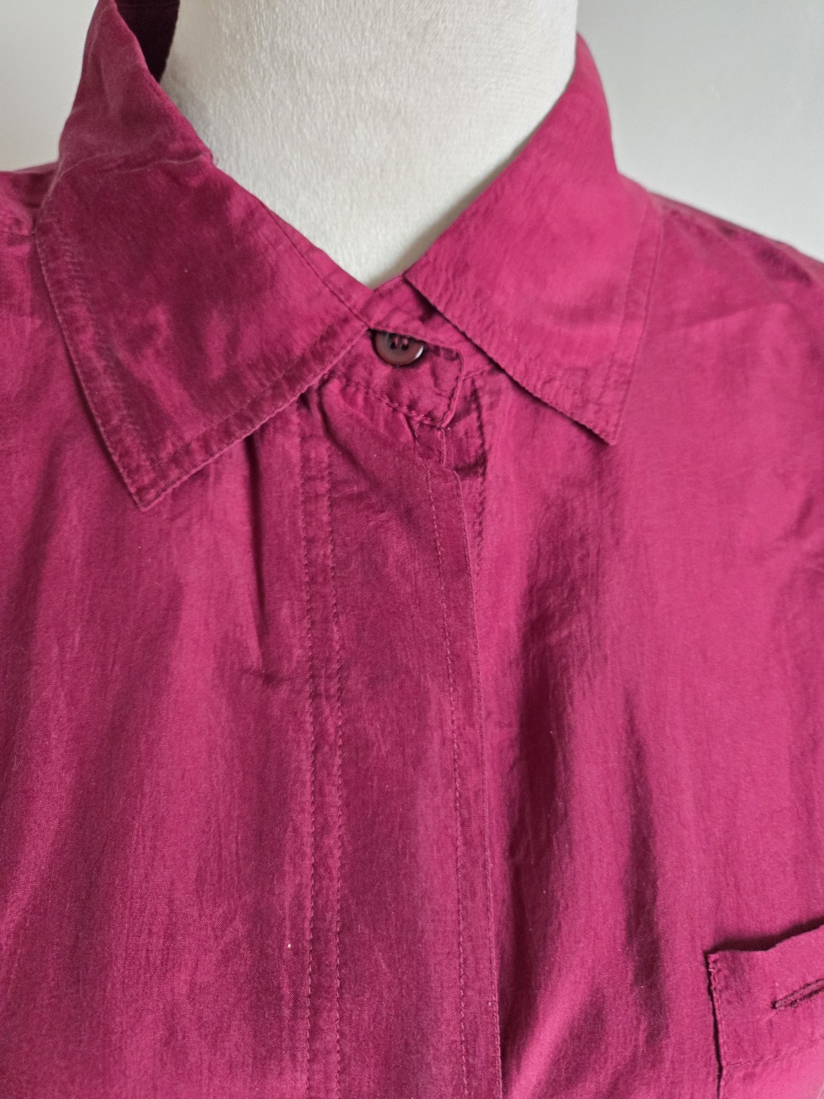 Details Express Eomens Vintage/Deep Red/sizeM/silk/Button Up/shitBlouse/Poket