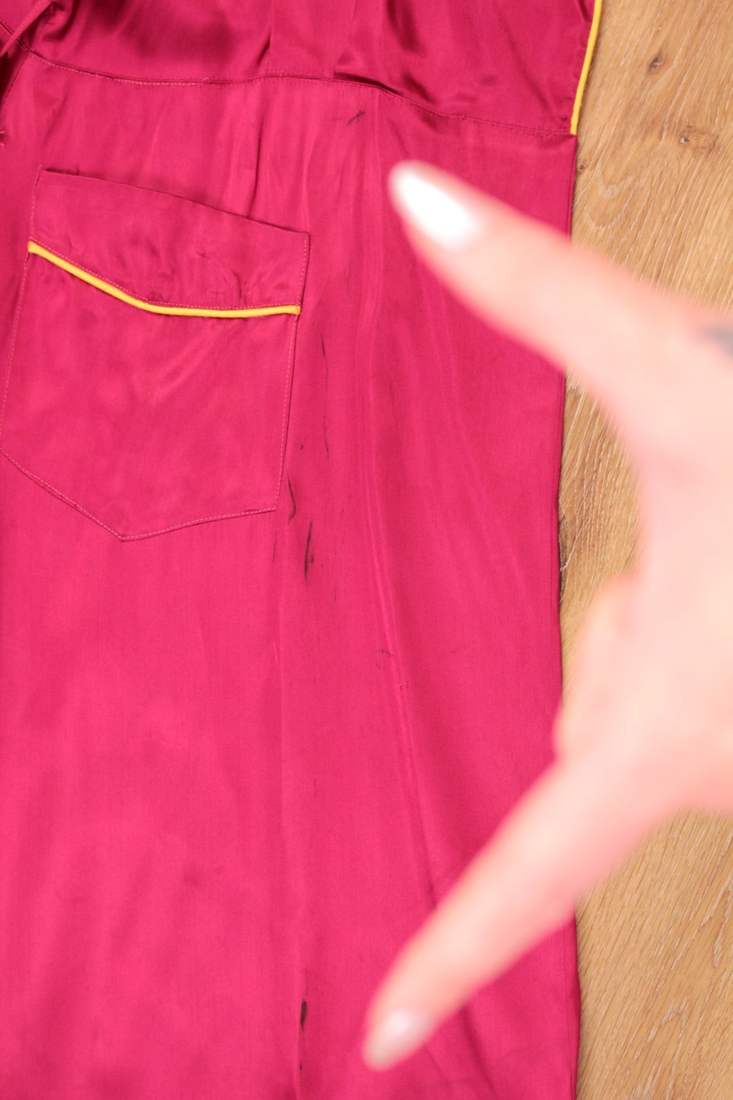 VTG Women’s 40s Magenta W/ Yellow Trim Asian Robe Sz S 1940s Satin Rayon
