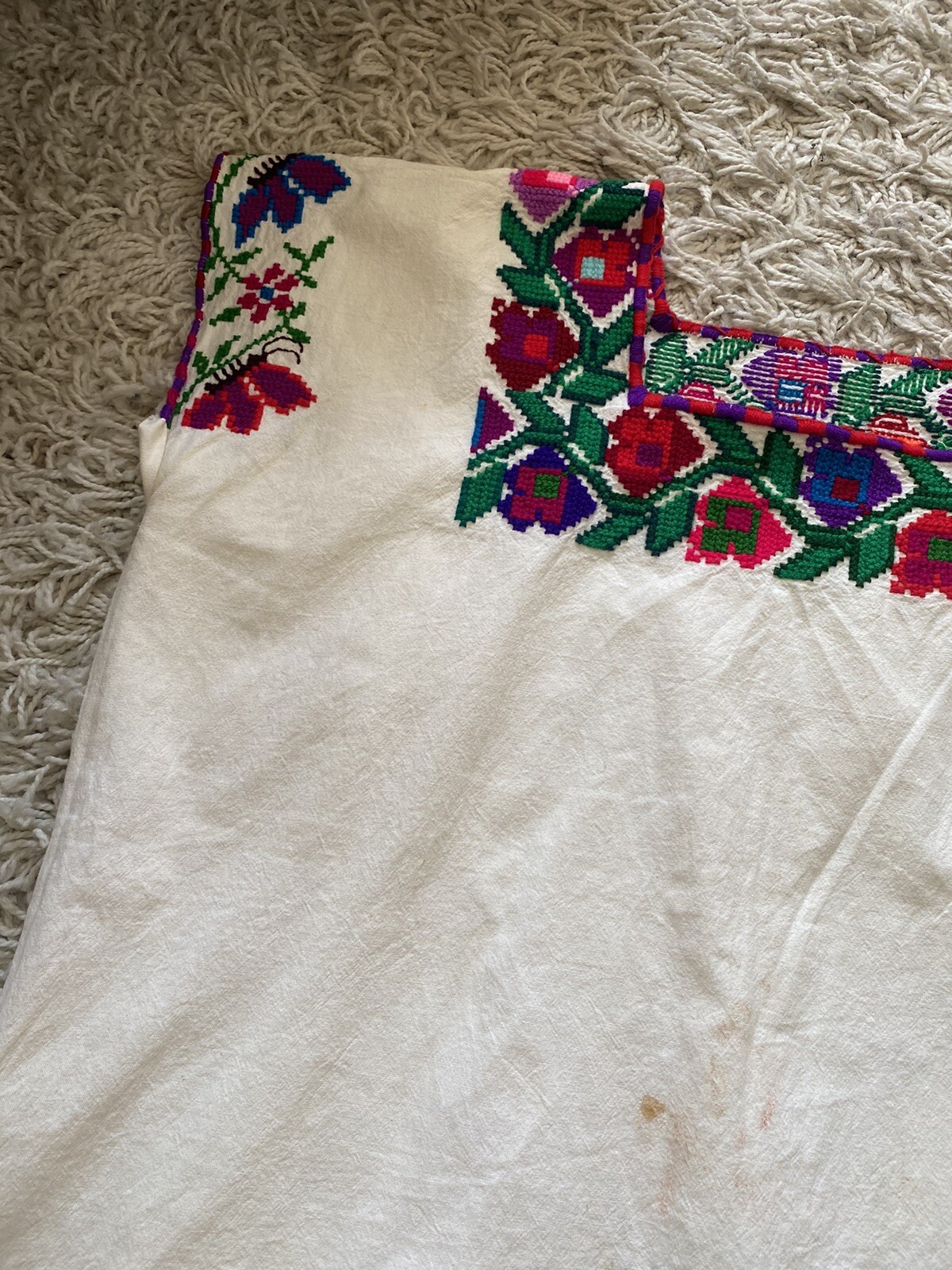 Vintage Peasant Top Hungarian Blouse Authentic Embroidered Cotton Large