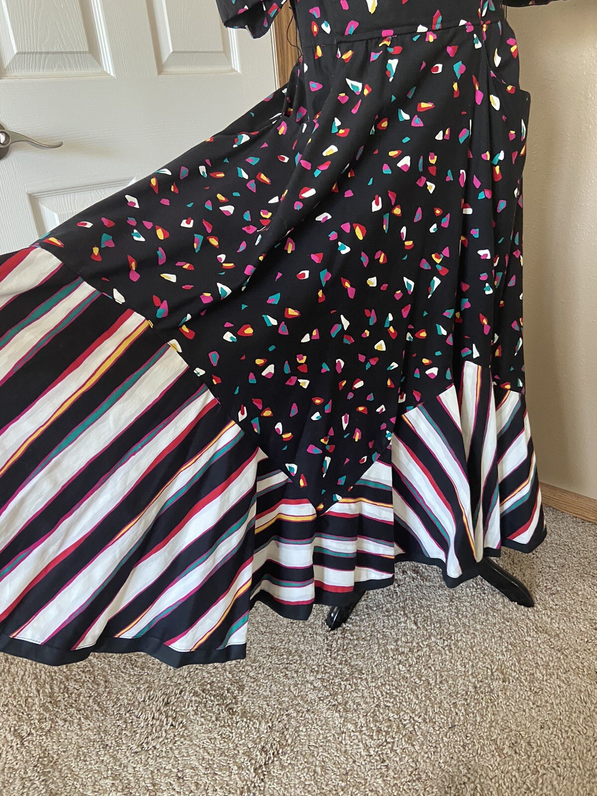 Vintage 80’s Choon California Dress Full Skirt Pockets Size 6 8 ? Colorful Twirl