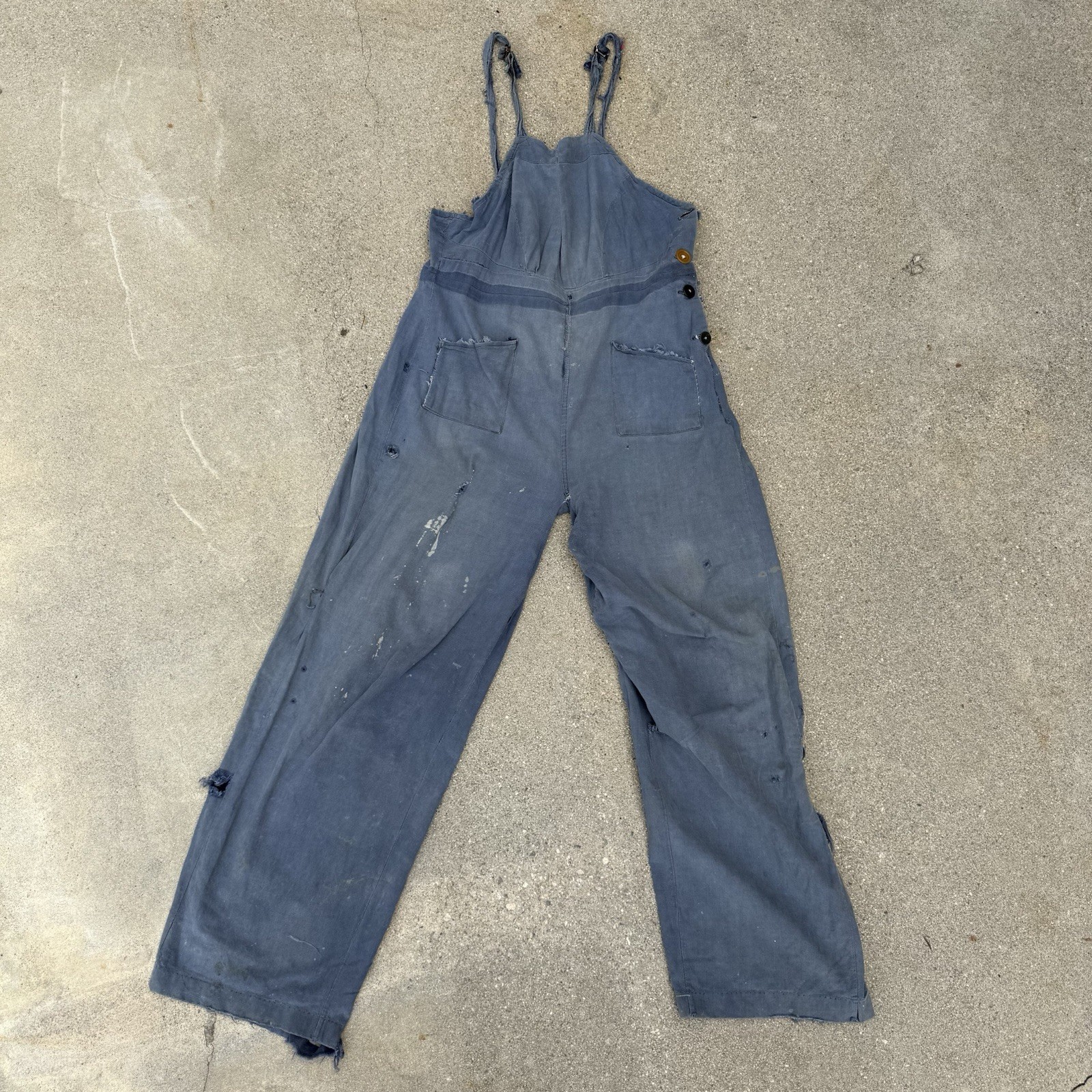 Vintage 1930s Blue Cotton Overalls One Piece Playsuit Sportswear Low Back 1940s