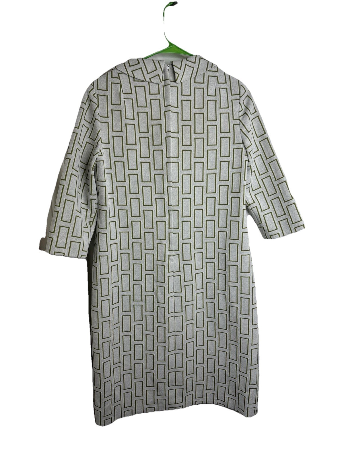 Vintage Structured Shift Dress, 3/4 Sleeve, Mod Print Cream And Green Size Small
