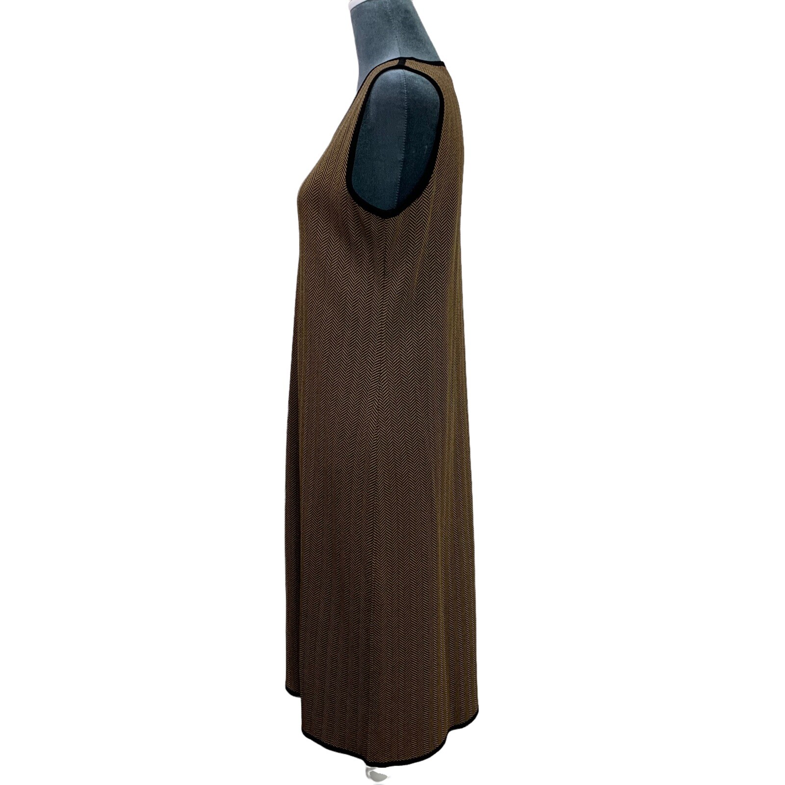 Vintage 90s Exclusively Misook Women’s Medium Herringbone Brown Sleeveless Dress