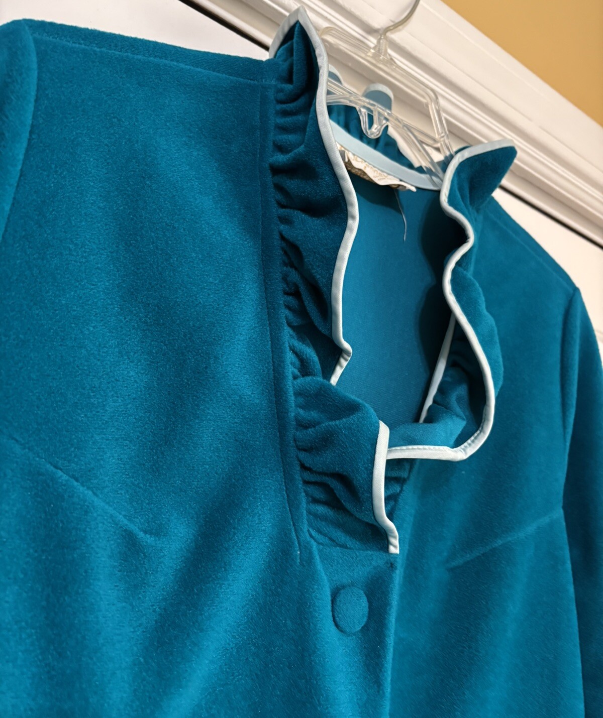 Vintage JC Penny Teal Long Button Up Plush ROBE Women’s Size 14 Made in USA