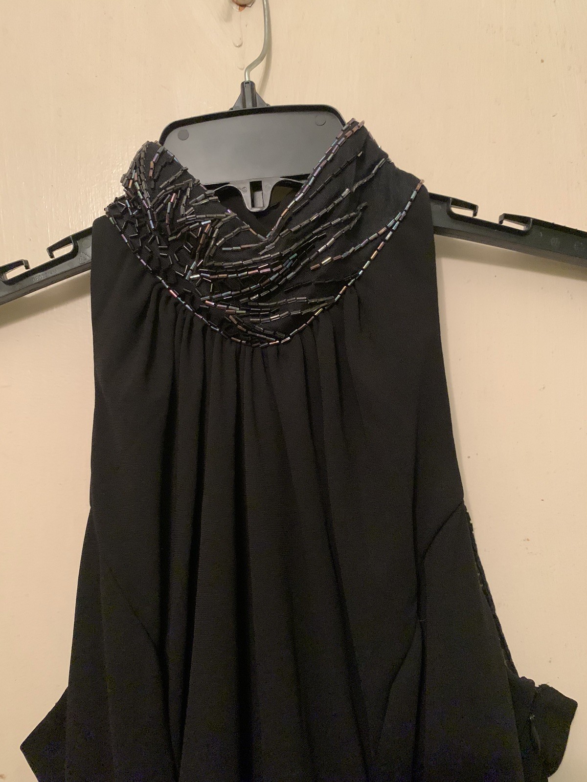 💥VGT 1980s Casadei Halter Beaded Sleeveless Cocktail Dress Black Pencil Dress