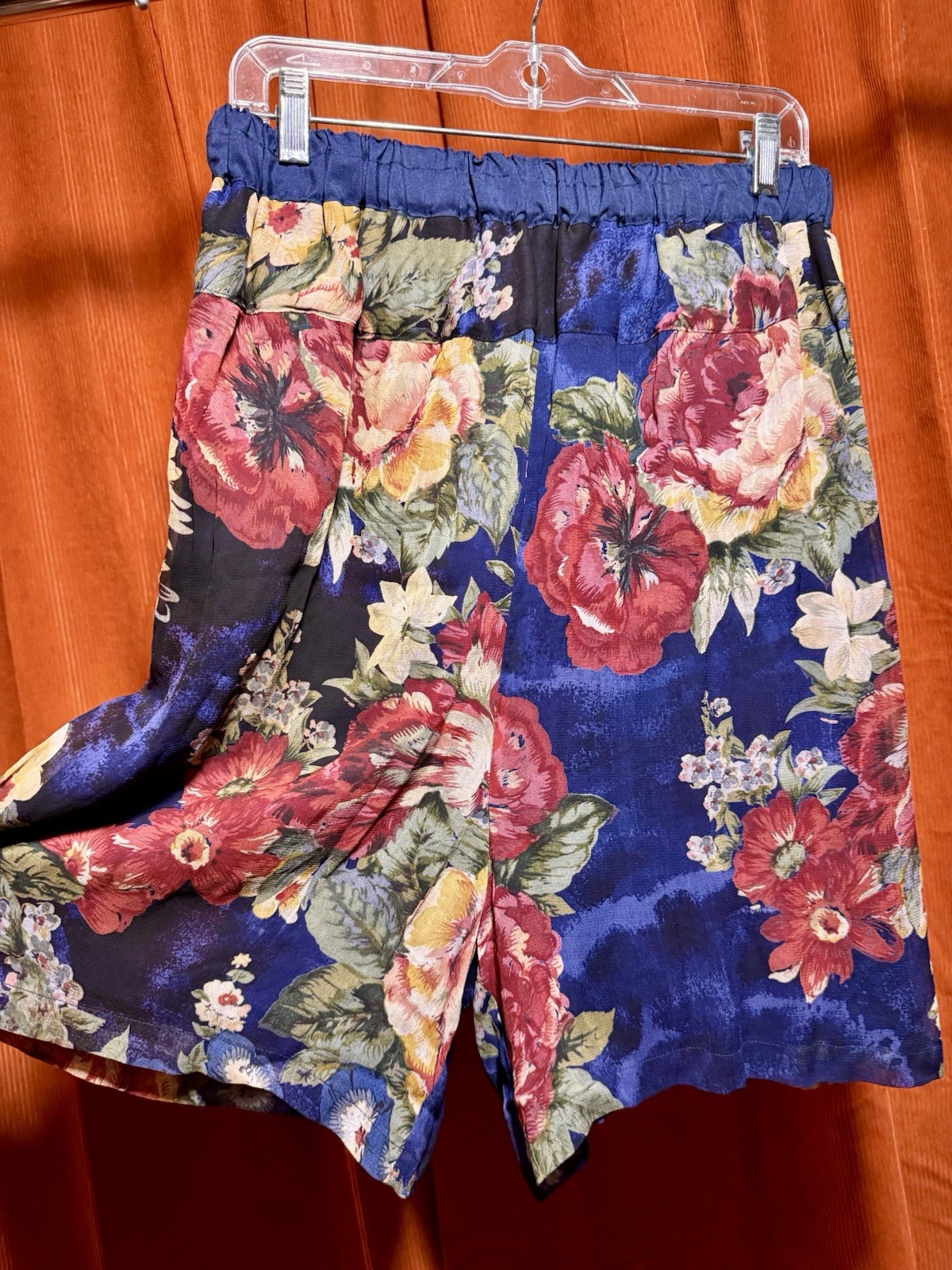 Vintage J.A. Resort Floral Gaucho Culotte Shorts Blue Rayon Look Women’s L