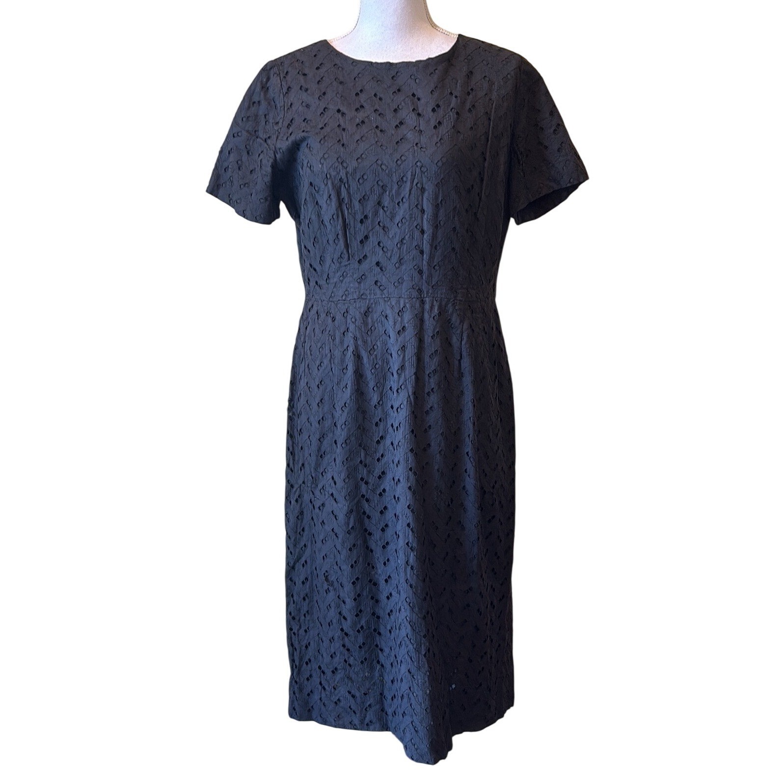 Vintage Key Casuals Atlanta Black Eyelet Midi Dress, medium, classic, feminine