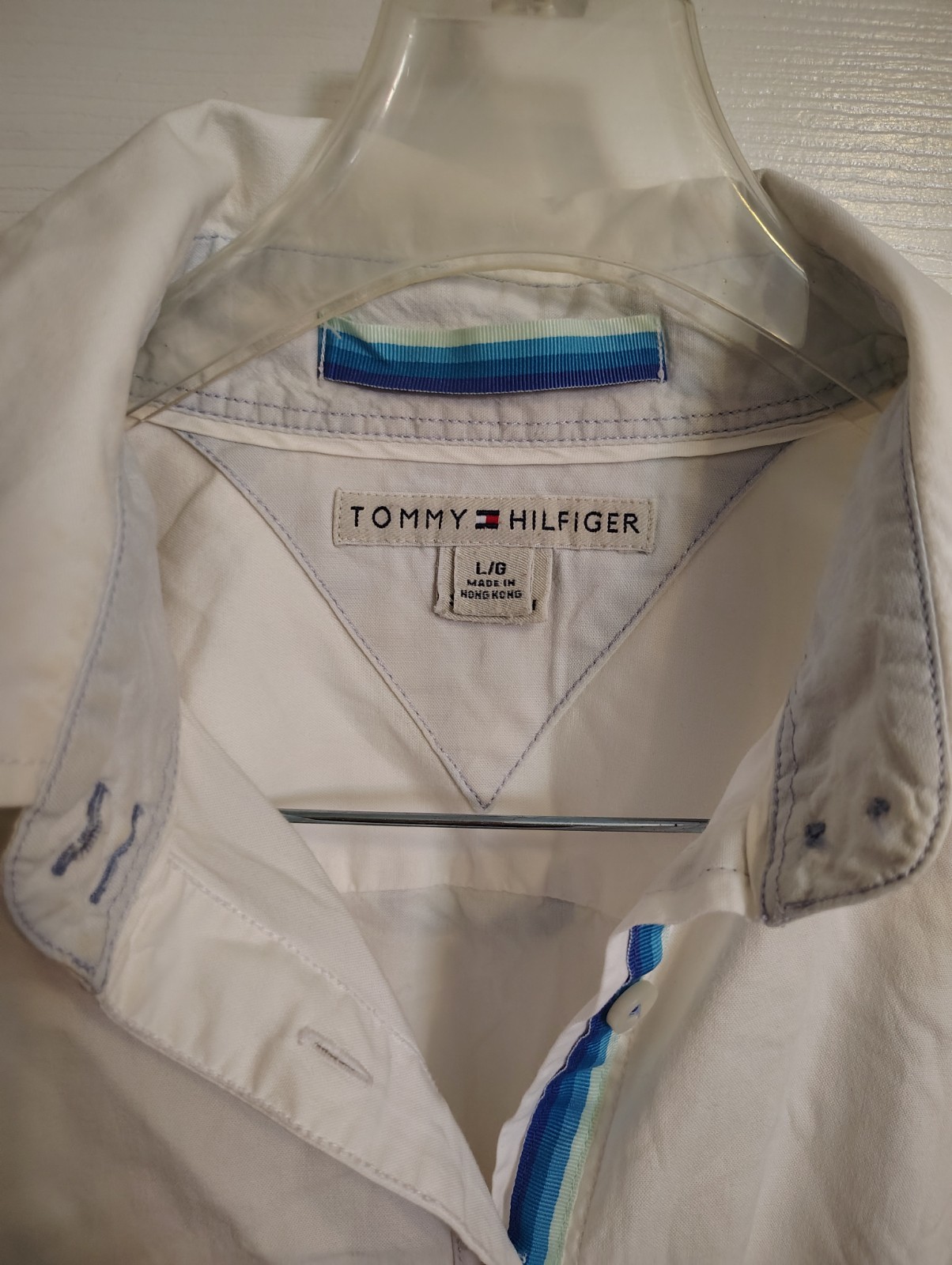 Title: Vintage 90s Tommy Hilfiger White Button-Down Shirt (Made in Hong Kong)