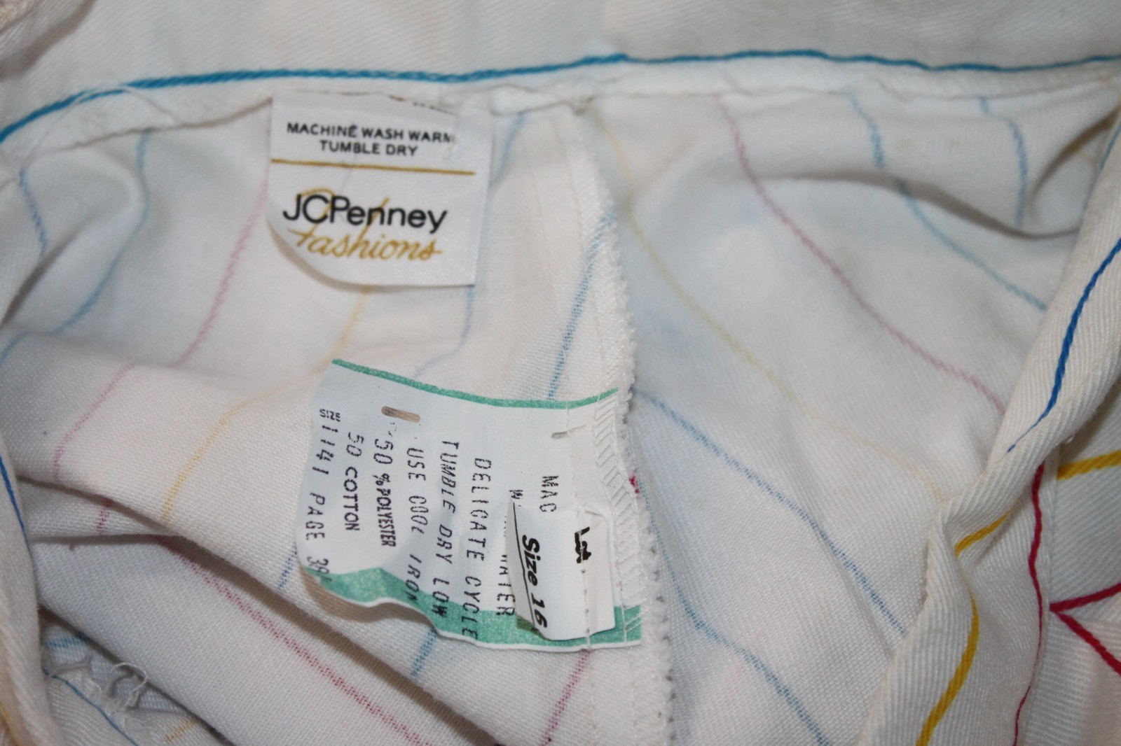 Vtg JCPenney Skirt A Line Retro 1980s White Pinstripe Secretary Multi Retro 16 M