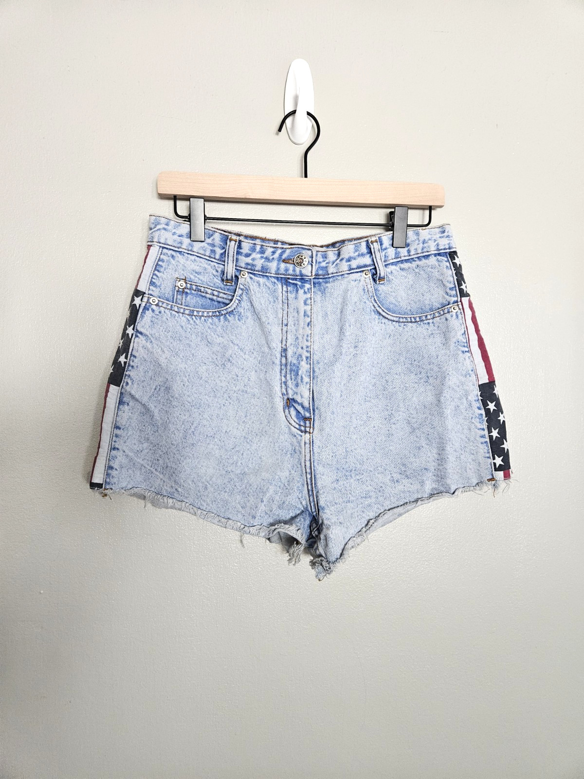 Vintage 80s/90s C&A Fade Out Jinglers American Flag Denim Shorts US 10/12 Y2K
