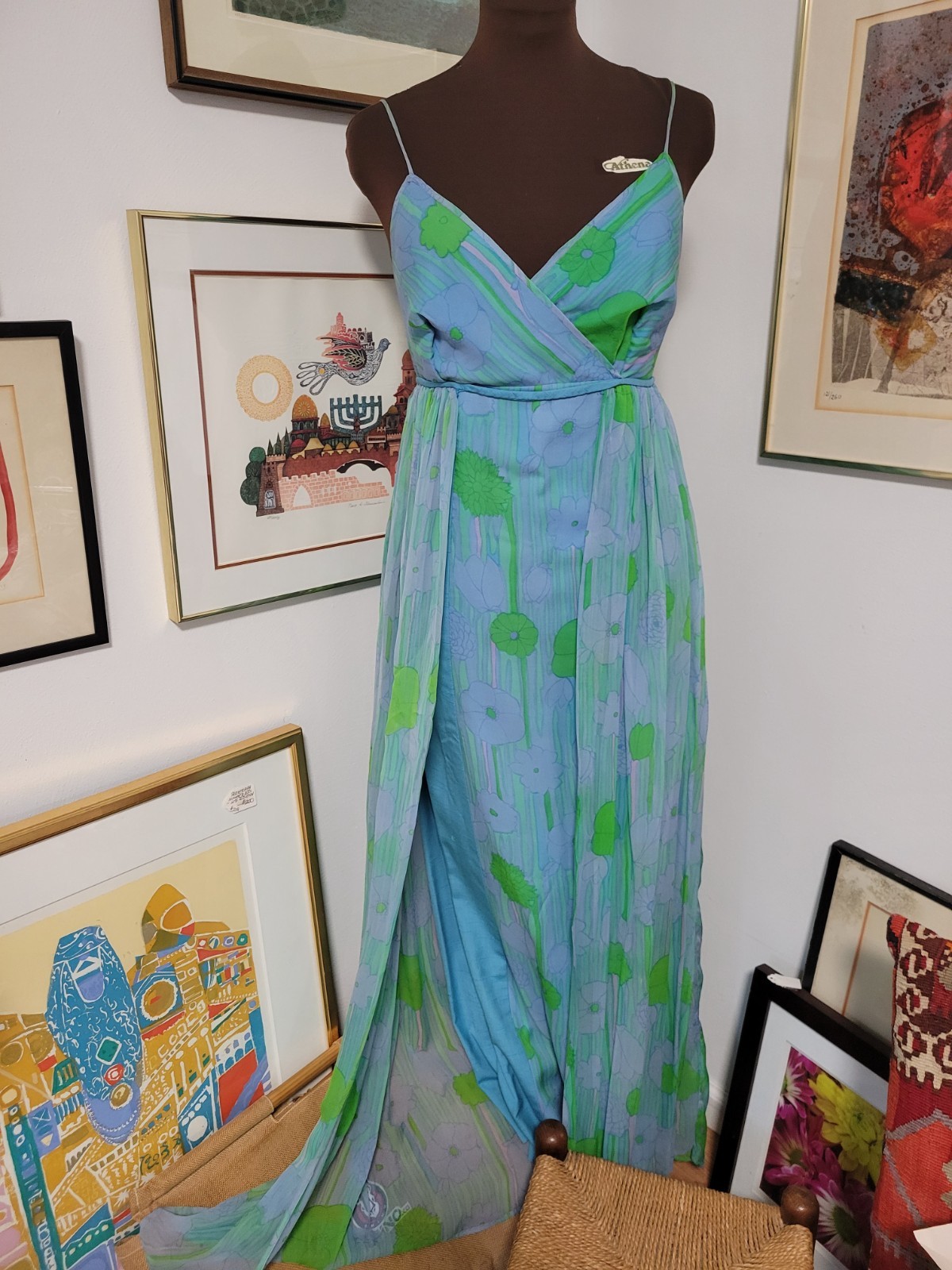 Vintage Maxi Dress with Tight fitted Skirt but Flowing Silk Over Layer