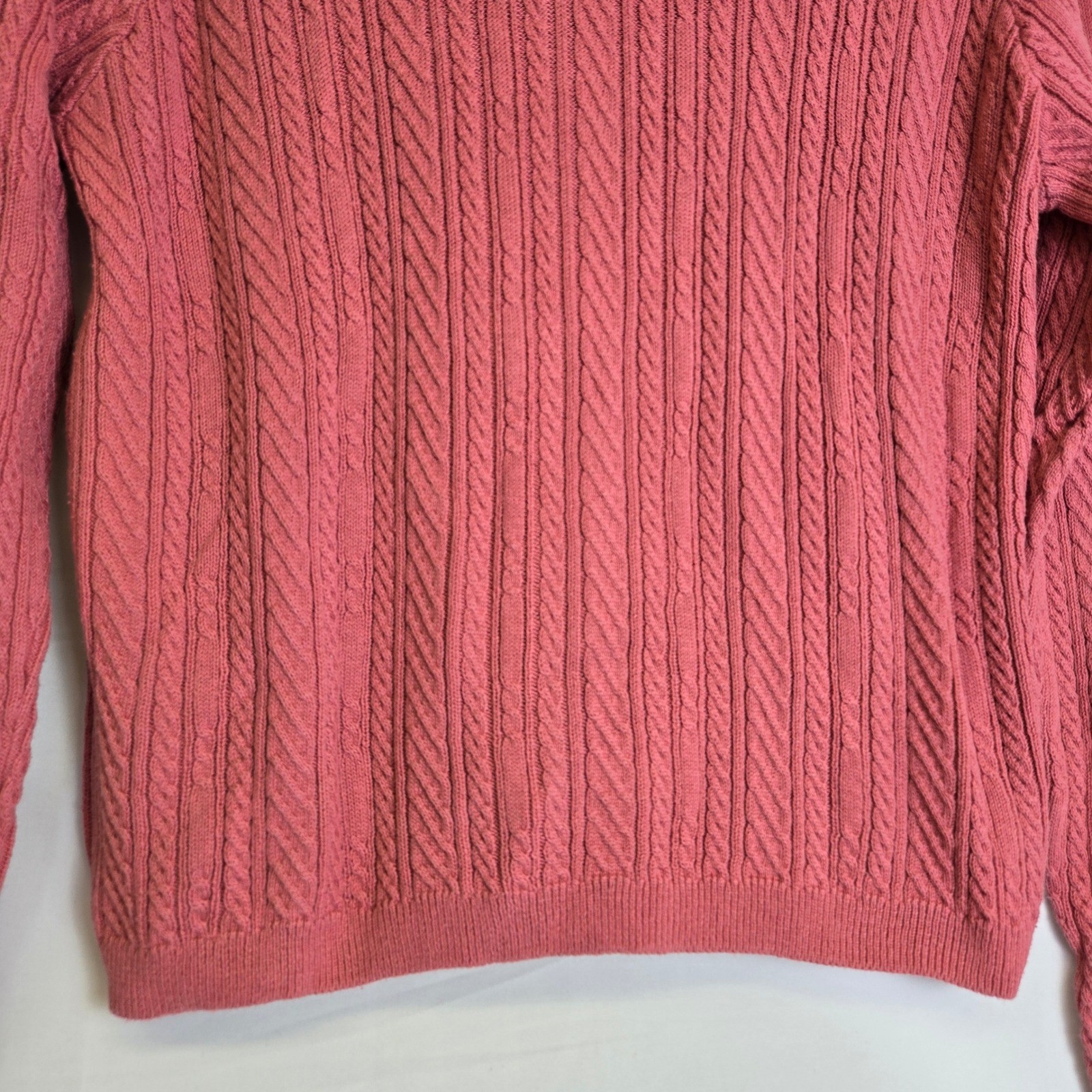 Wainscott 100% Cotton Classic Preppy Cable Knit Sweater, Pink, Medium, Vintage