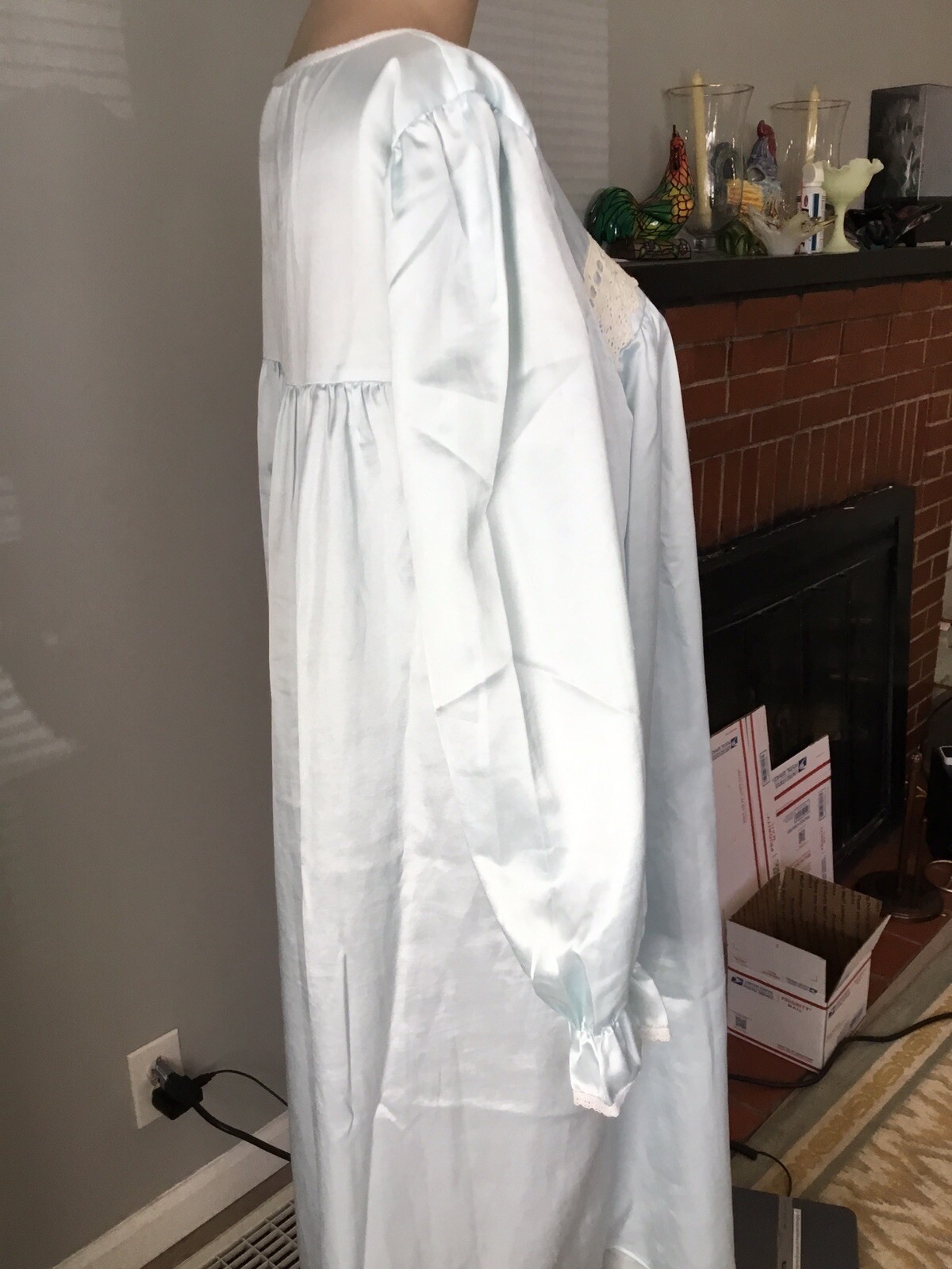 Nicole Vintage night gown Blue M USA poly cotton Blend Satin mid-calf