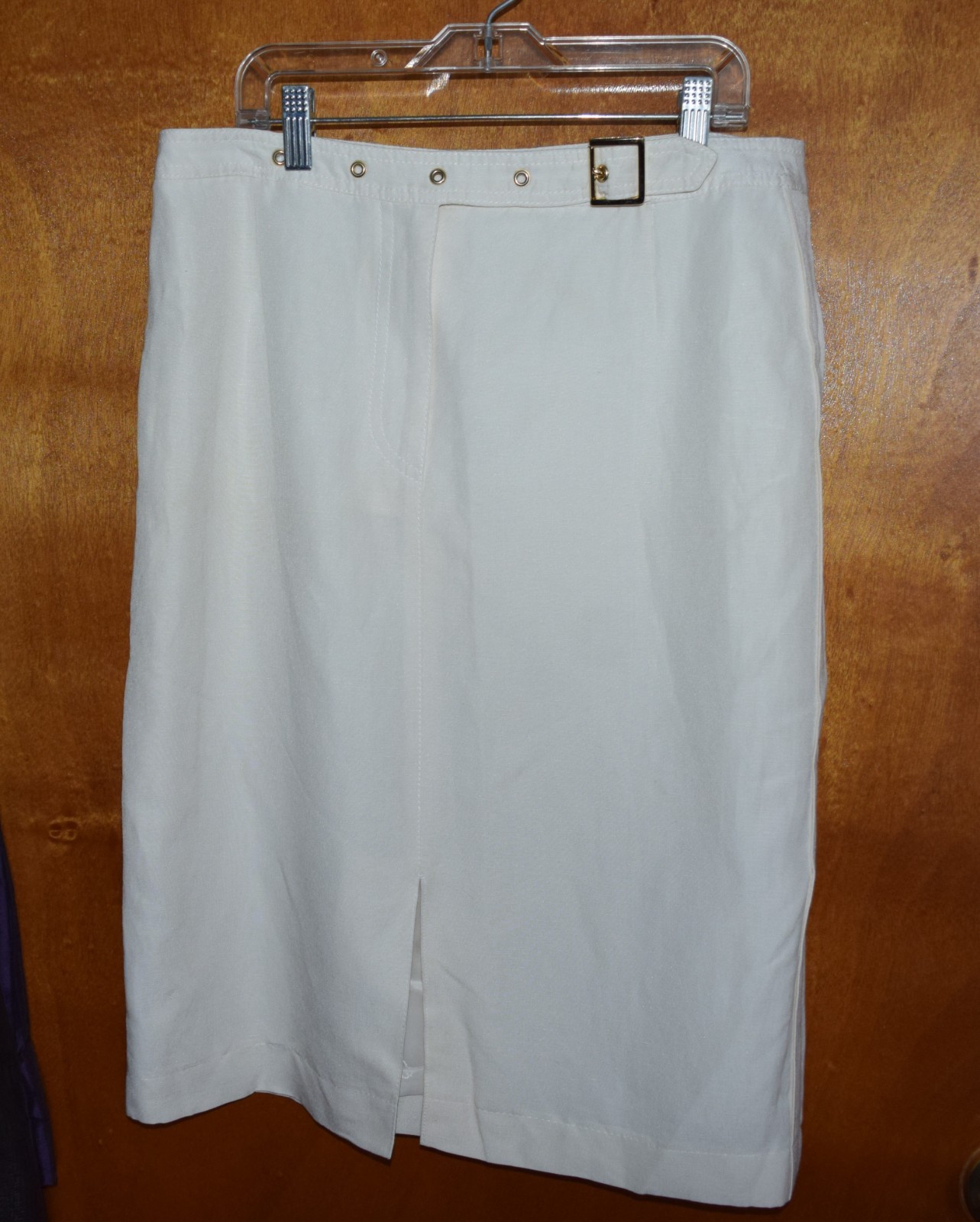 Y2K Escada Designer Skirt Silk Linen Blend Cream Pencil Gold Hardware EU Siz 40