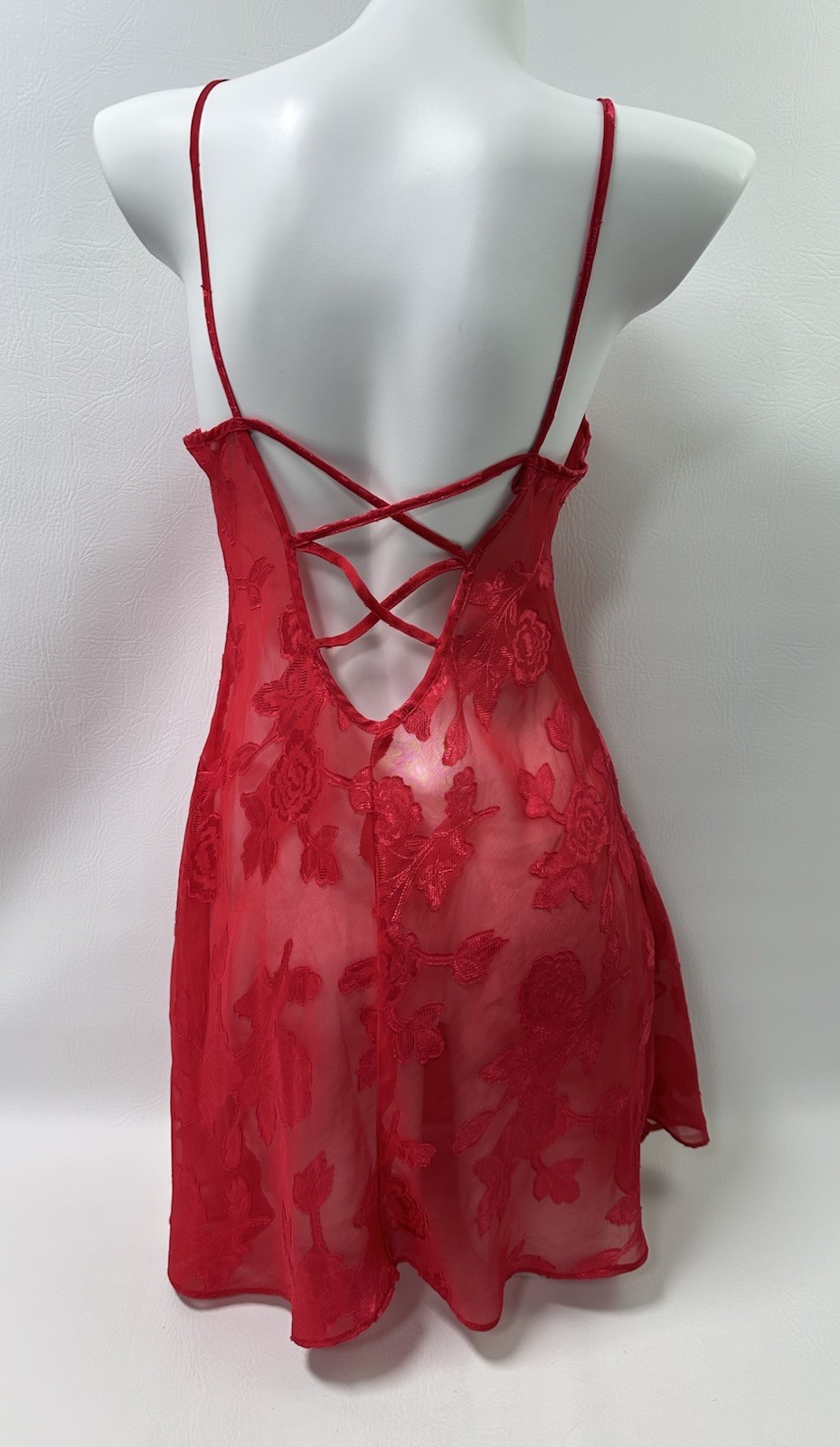 Vintage Secret Treasures Red Floral Sheer Babydoll Slip Dress Size Small Y2K