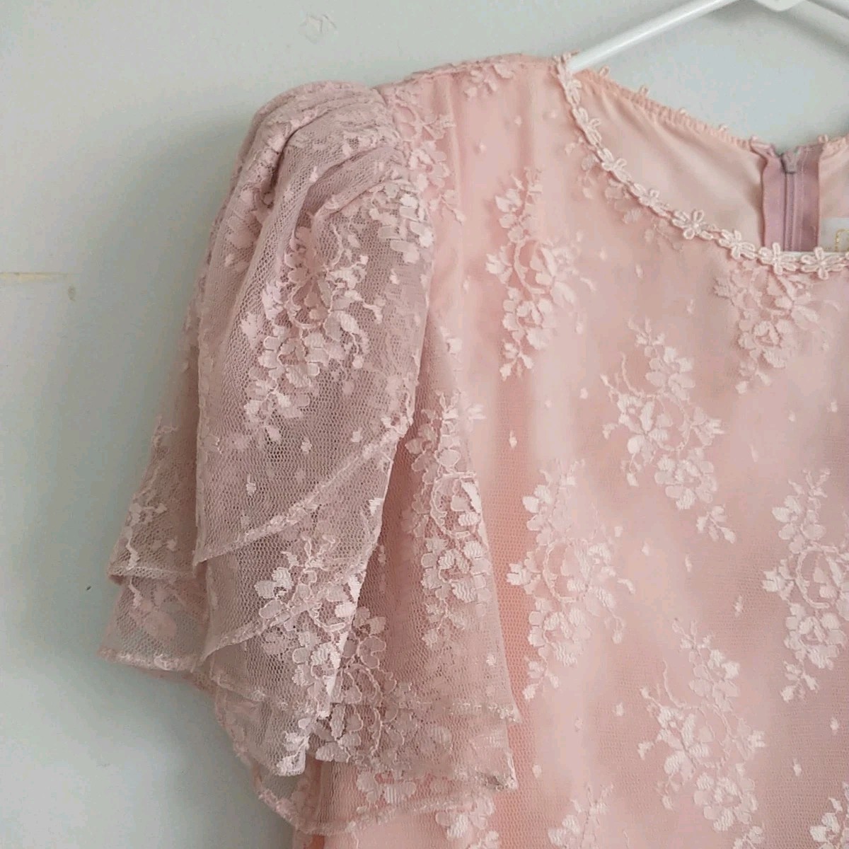 Vtg Barbara Chodos Michael Marcella Dress 12 Pink Floral Lace Bow Drop Waist