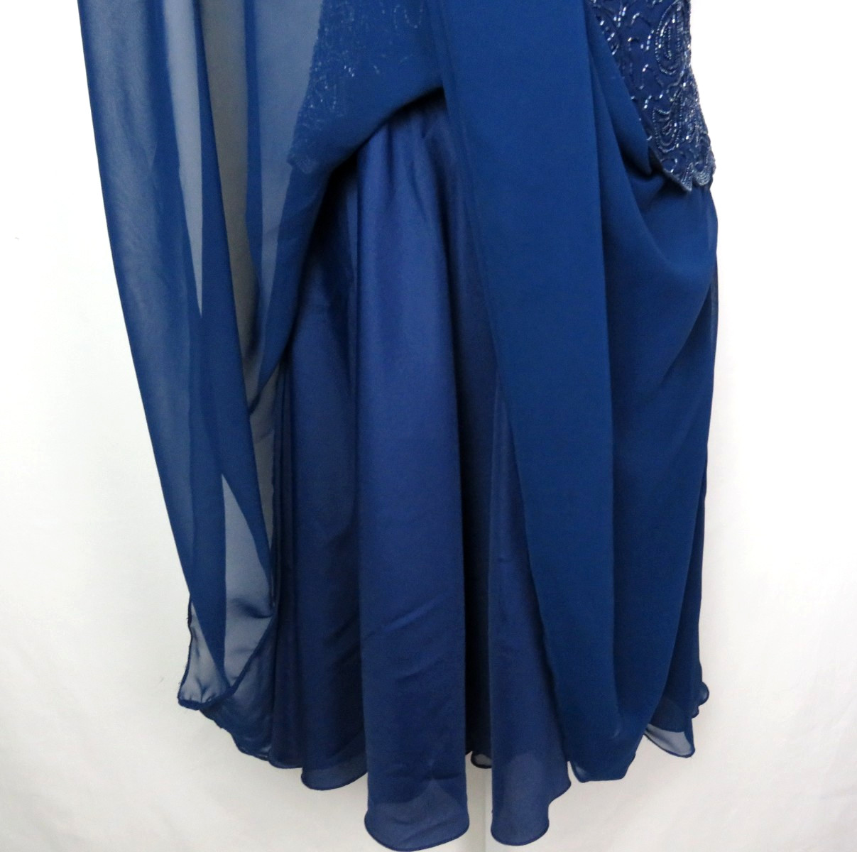 VTG 1980s BRILLIANTE BY JA BLUE BEADED DRESS SIZE PM POLY CHIFFON