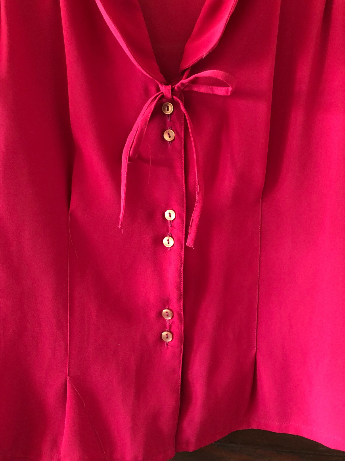 Vintage Women’s Blouse MICHEL Paris New York Magenta Size S 1990’s Ties Buttons