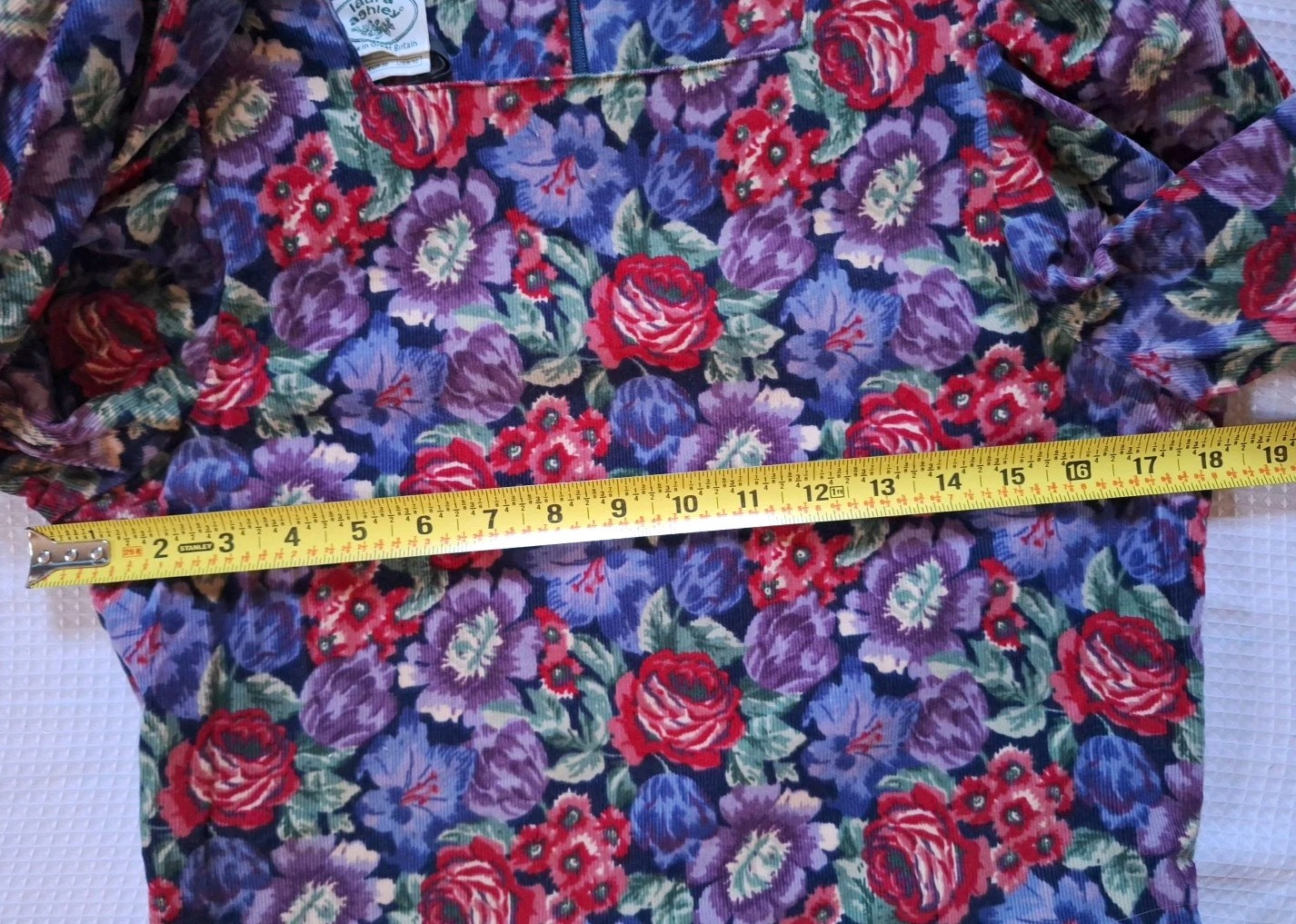 VTG 1990s Laura Ashley Blue Red Purple Floral Puff Sleeve Corduroy Dress 10