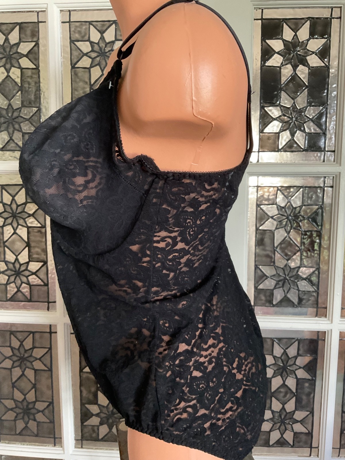 Vintage All in One Girdle Bodysuit Shaper Shapewear BALI Lacy Black Sz. 40D